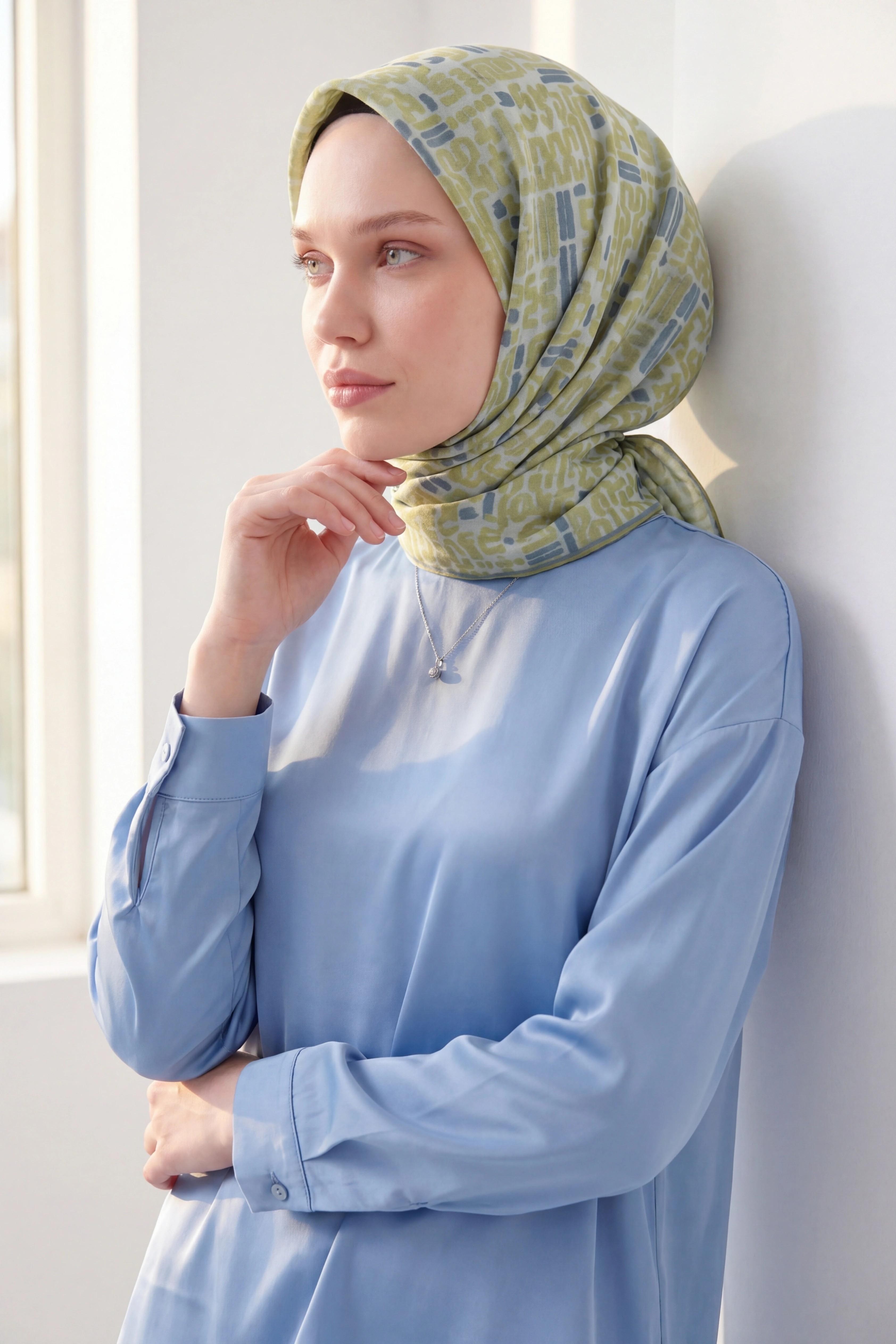 Soft Eşarp Soyut Fıstık Yeşil