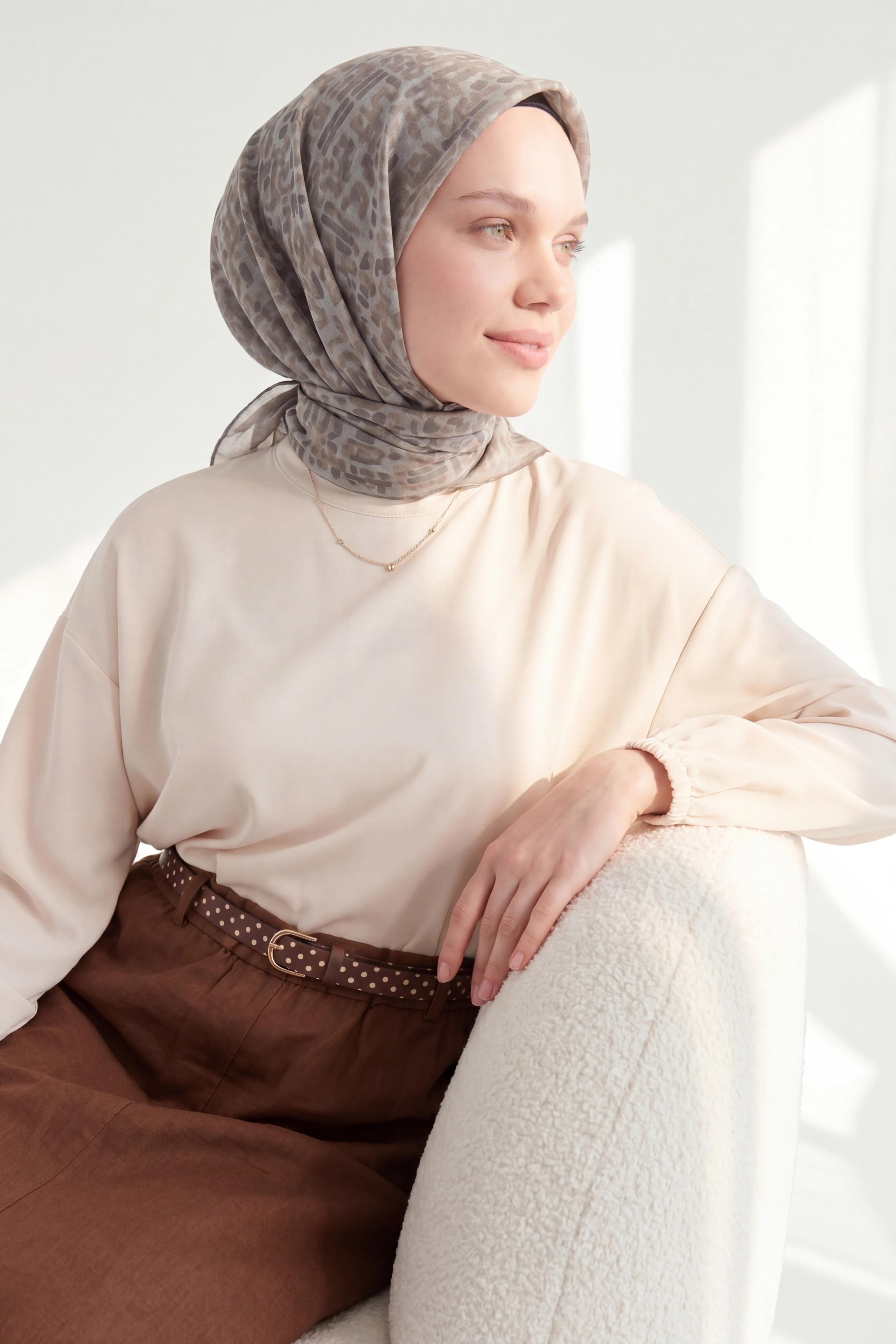 Soft Eşarp Soyut Vizon