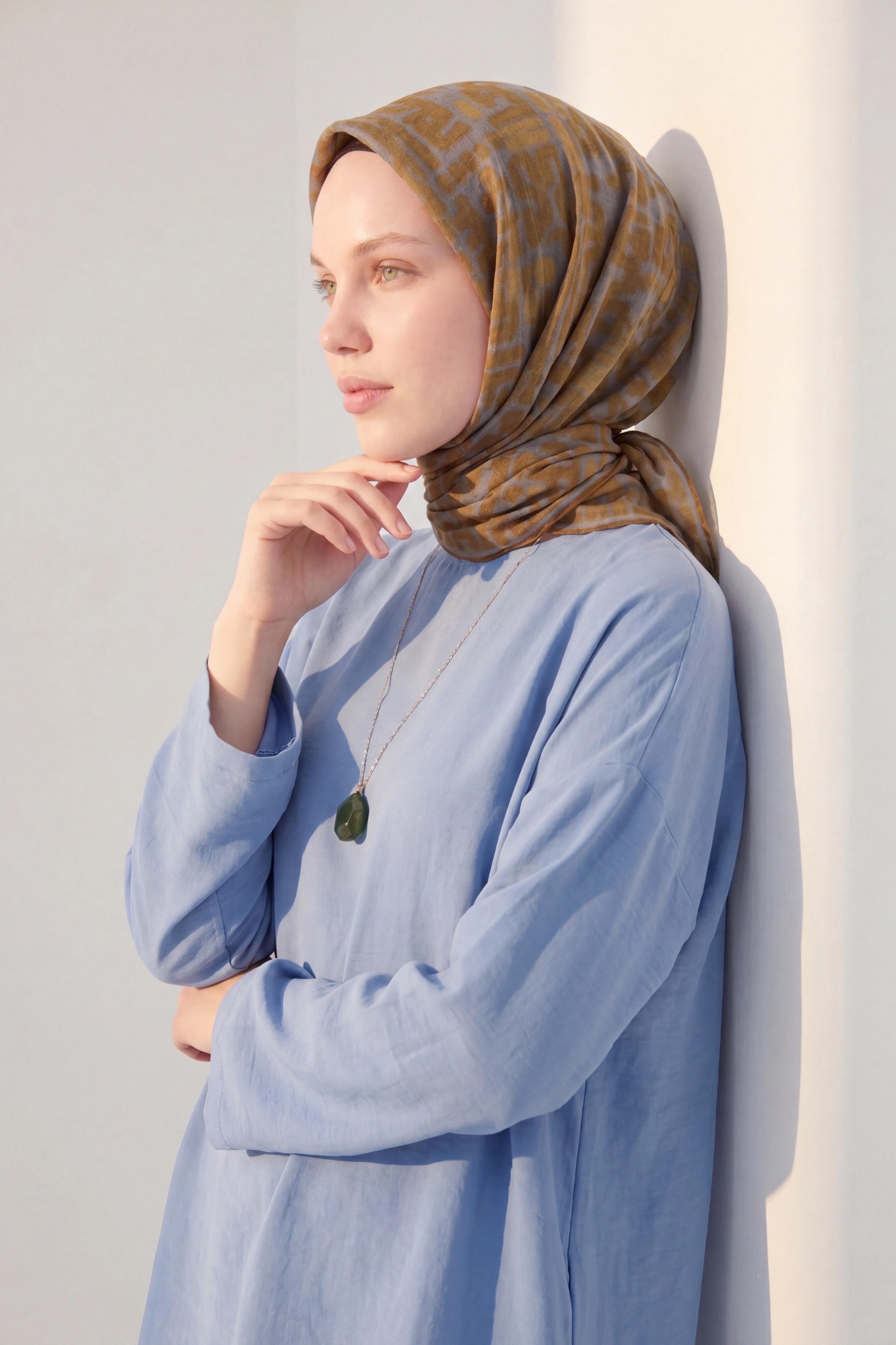 Soft Eşarp Soyut Yağ Yeşili