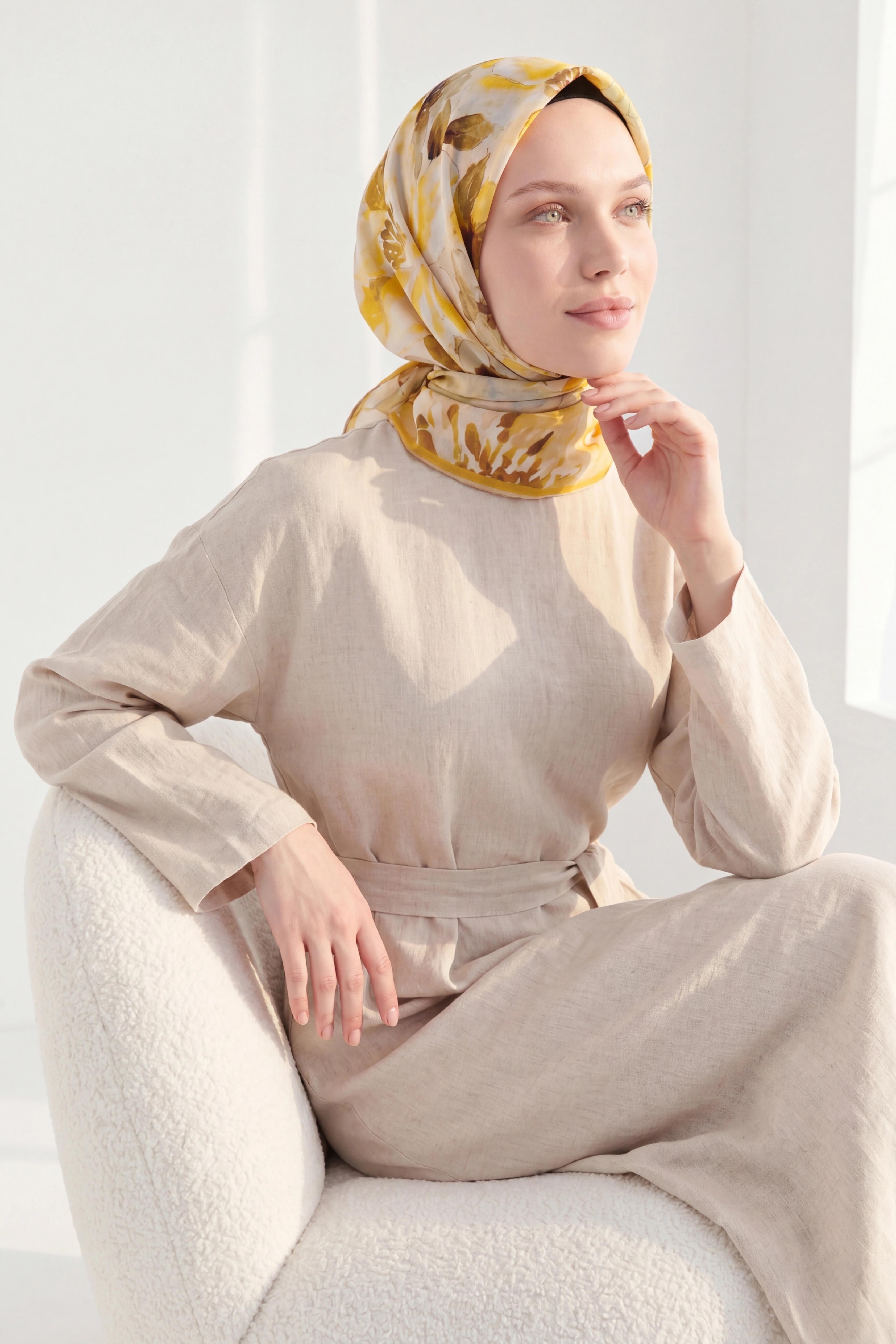 Soft Eşarp Suluboya Hardal 90x90