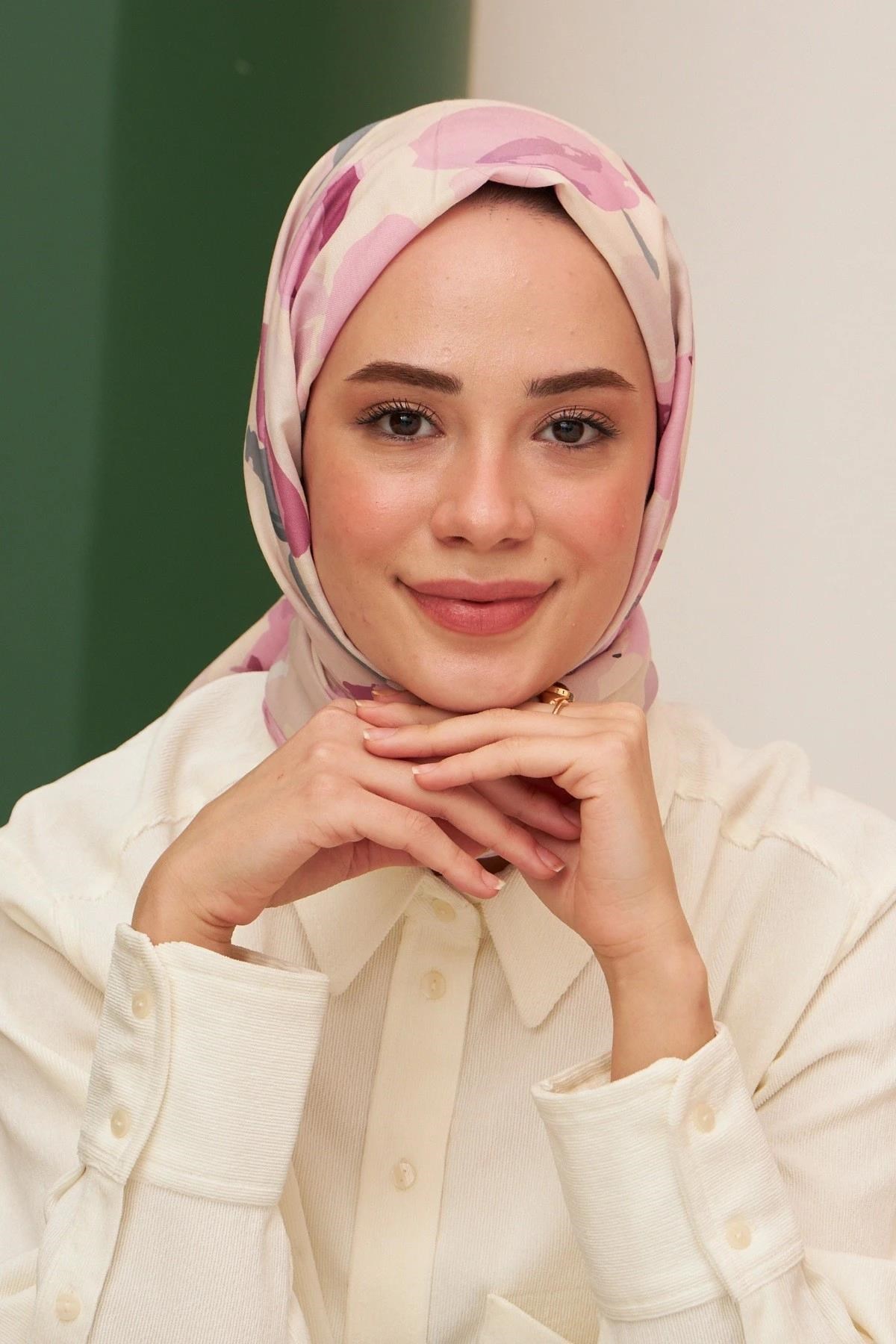Sulu Boya Desenli Pamuk Şal Pudra