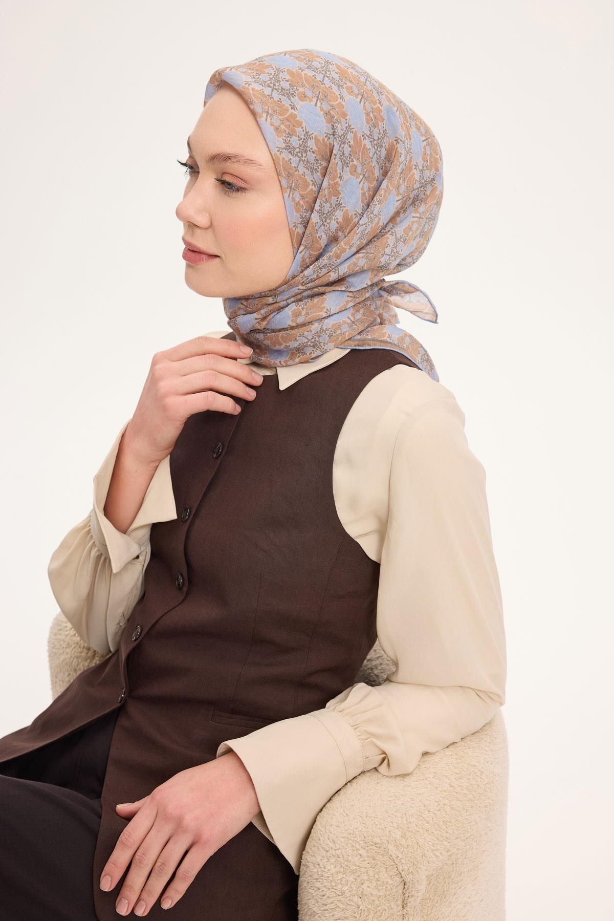 Tencel Monare Eşarp Bahar Desen Taba 90X90