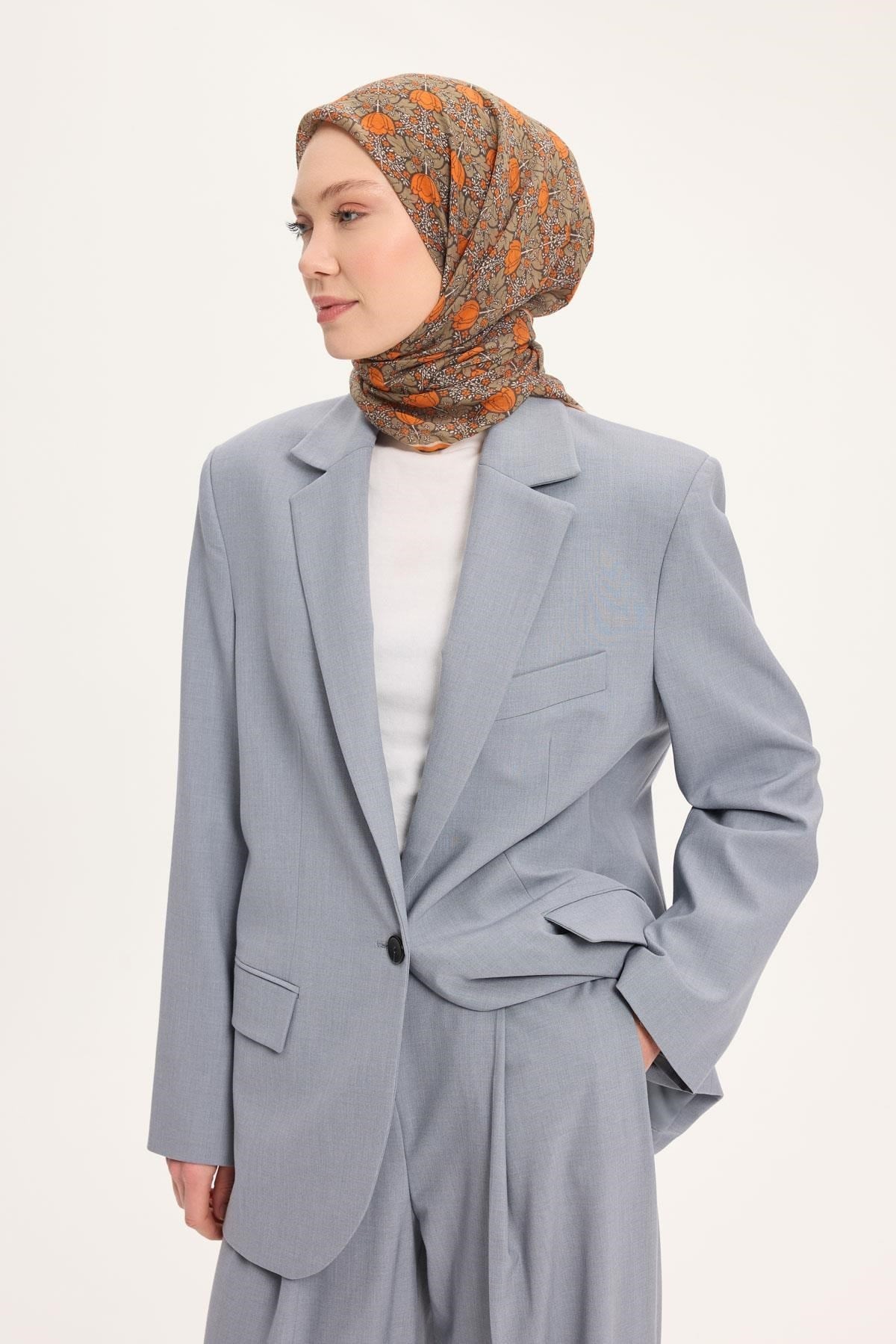 Tencel Monare Eşarp Bahar Desen Turuncu 90X90