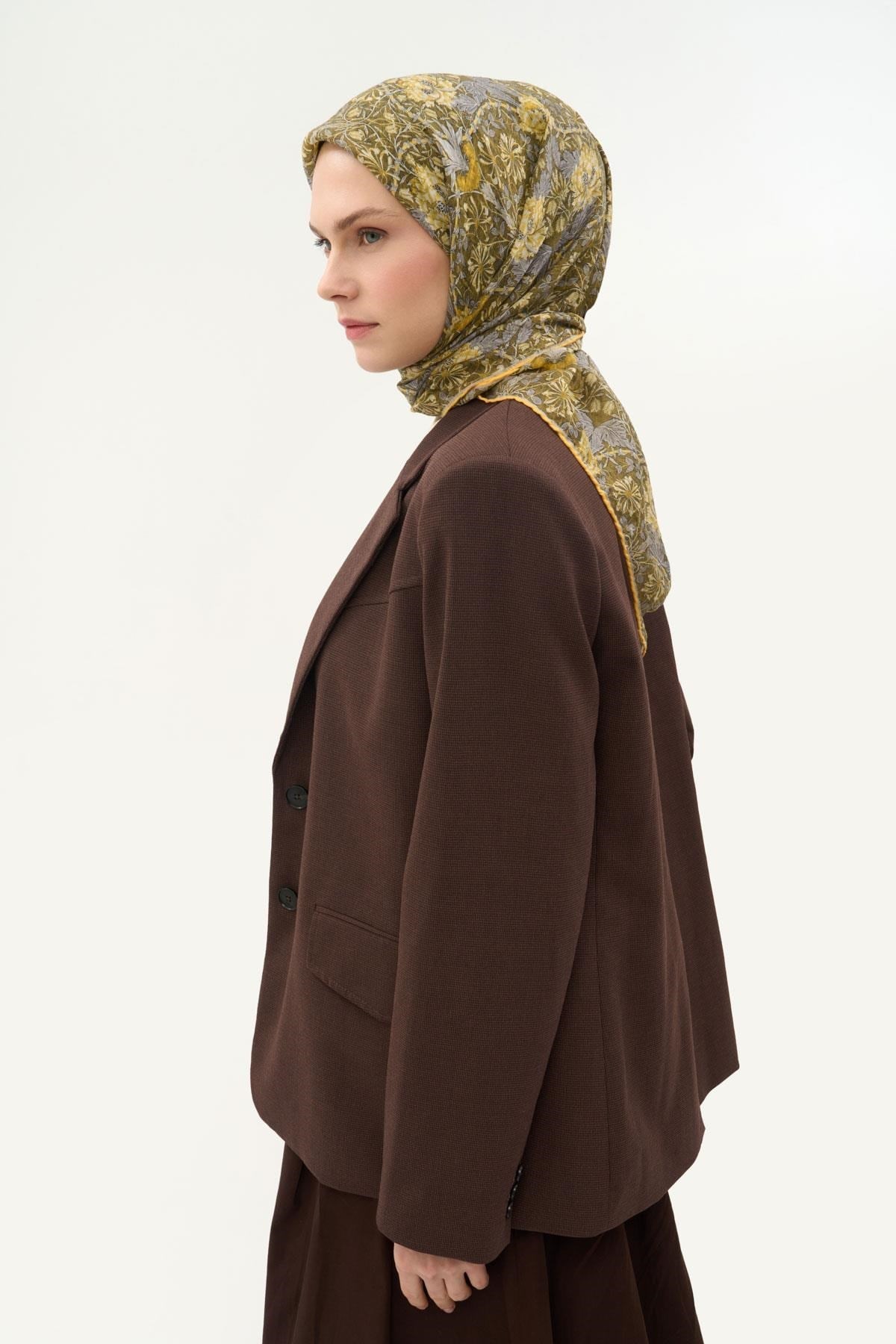 Tencel Monare Eşarp Floral Desen Kına Yeşili 90X90