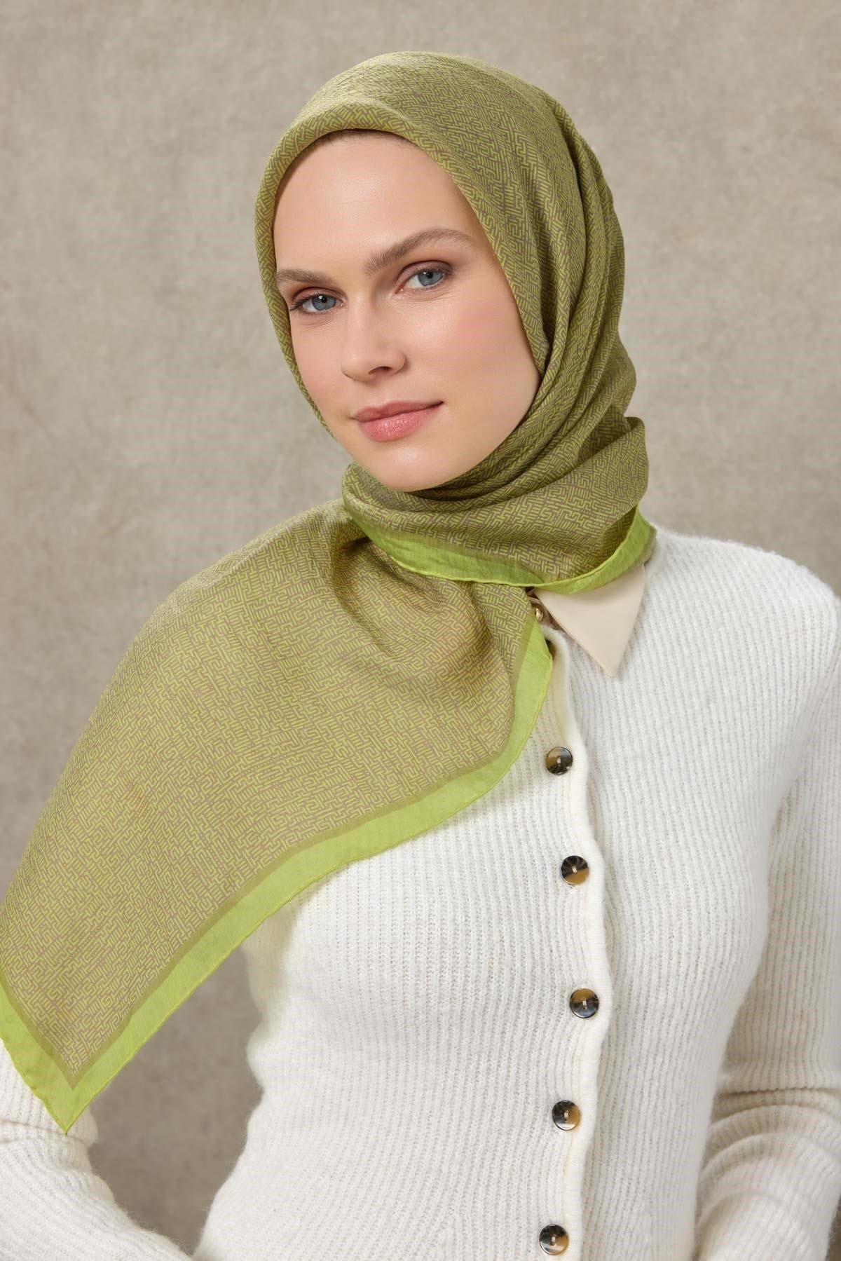 Tencel Monare Eşarp Labirent Desen Mocha Mousse 90X90