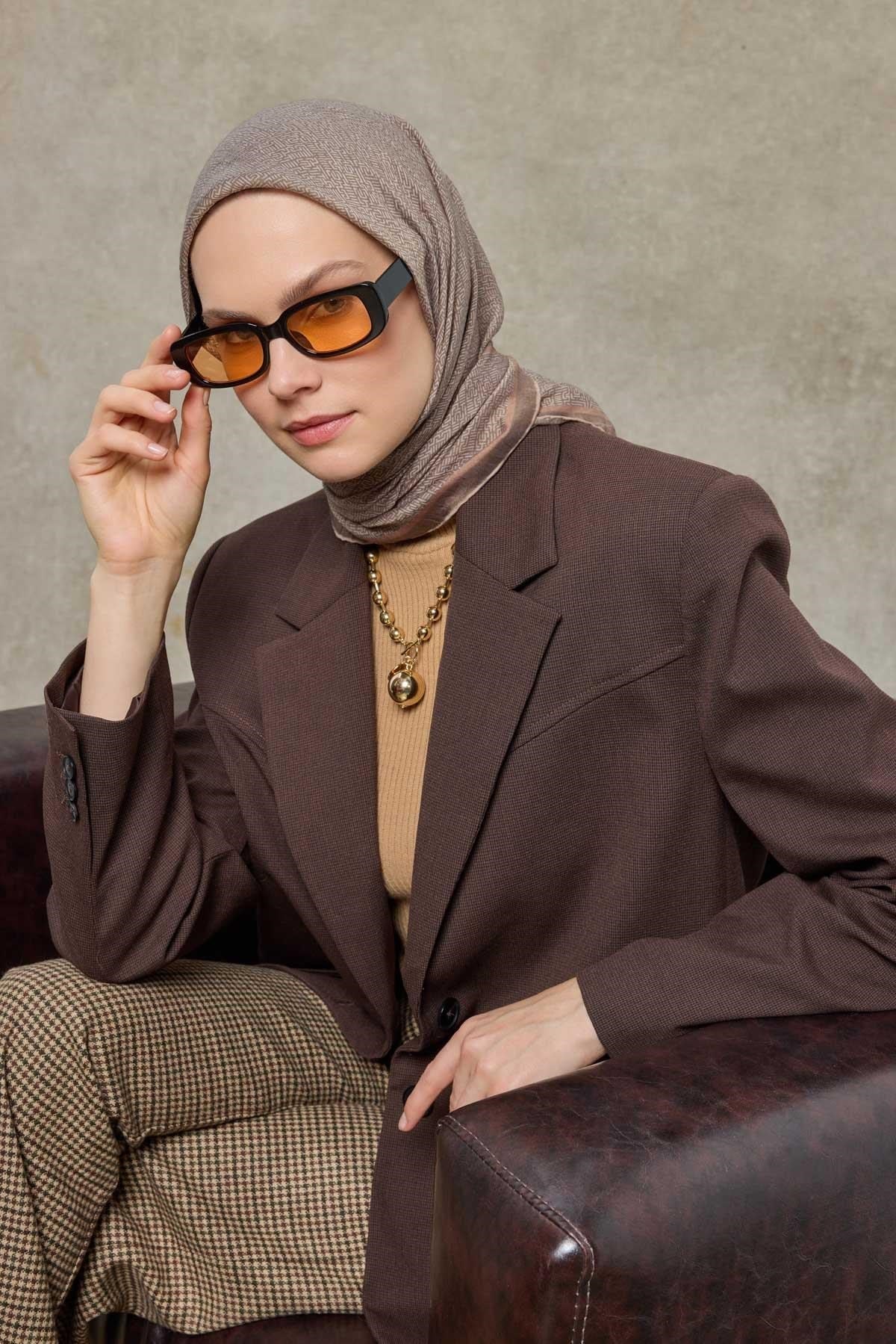 Tencel Monare Eşarp Labirent Desen Vizon 90X90