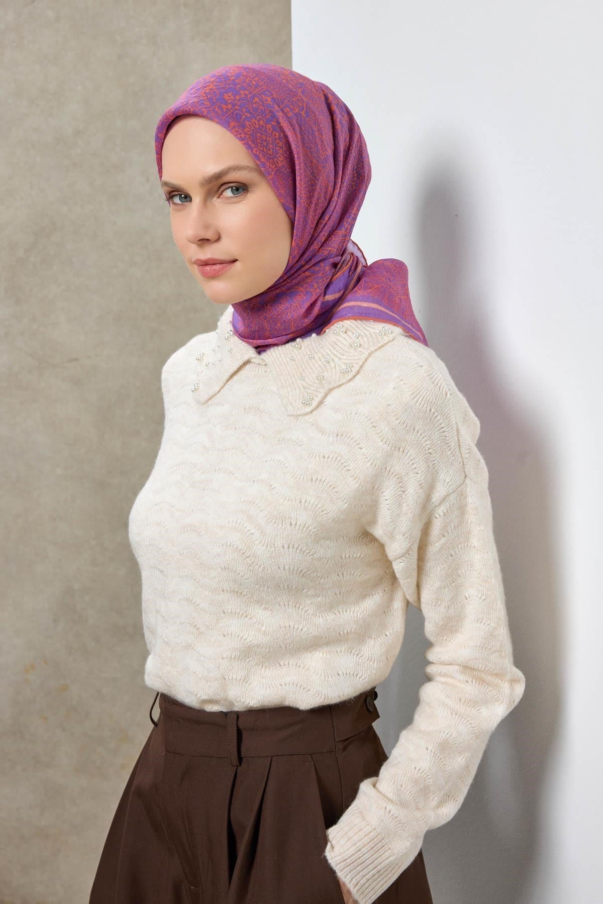 Tencel Monare Eşarp Madalyon Desen Funda 90X90