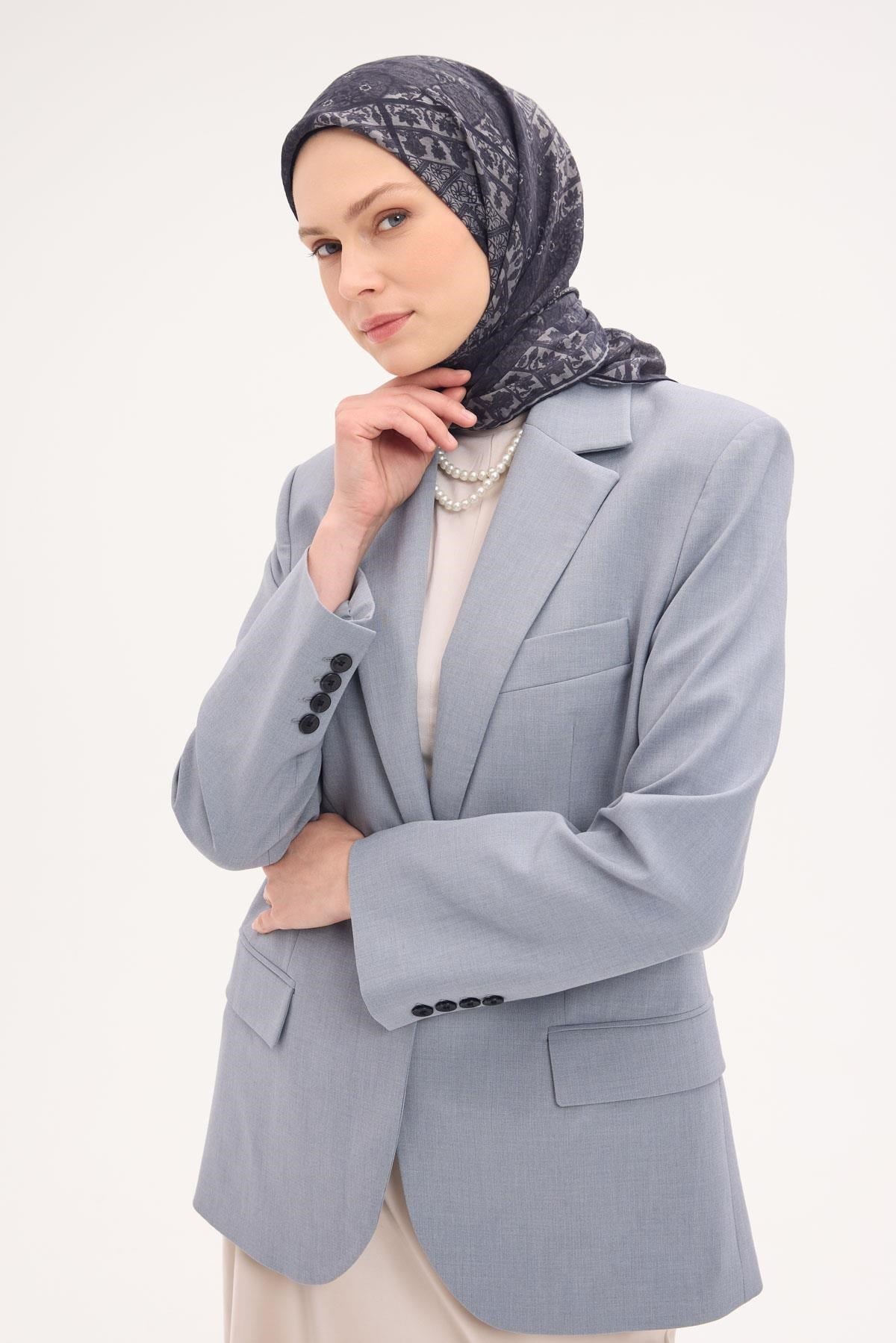 Tencel Monare Eşarp Osmanlı Desen Koyu Antrasit 90