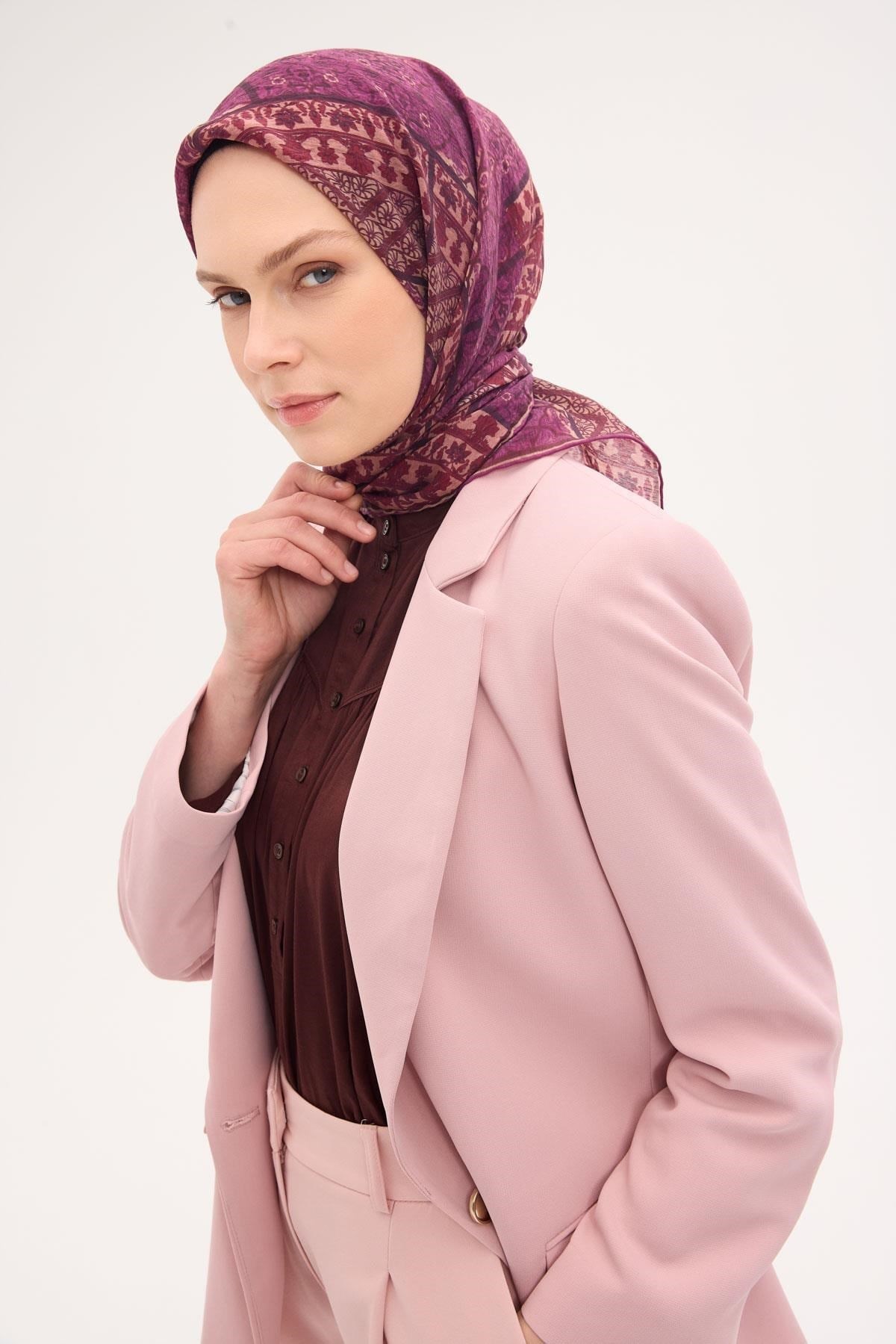 Tencel Monare Eşarp Osmanlı Desen Mor 90X90