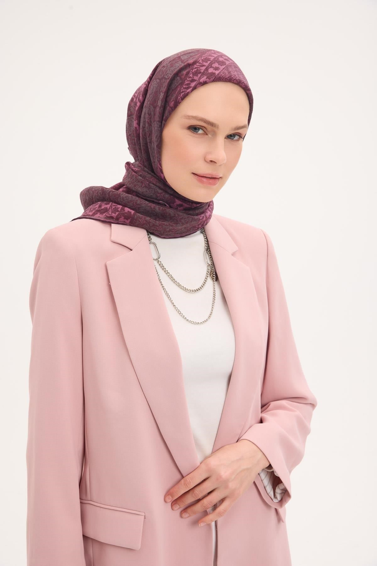 Tencel Monare Eşarp Osmanlı Desen Mürdüm 90X90