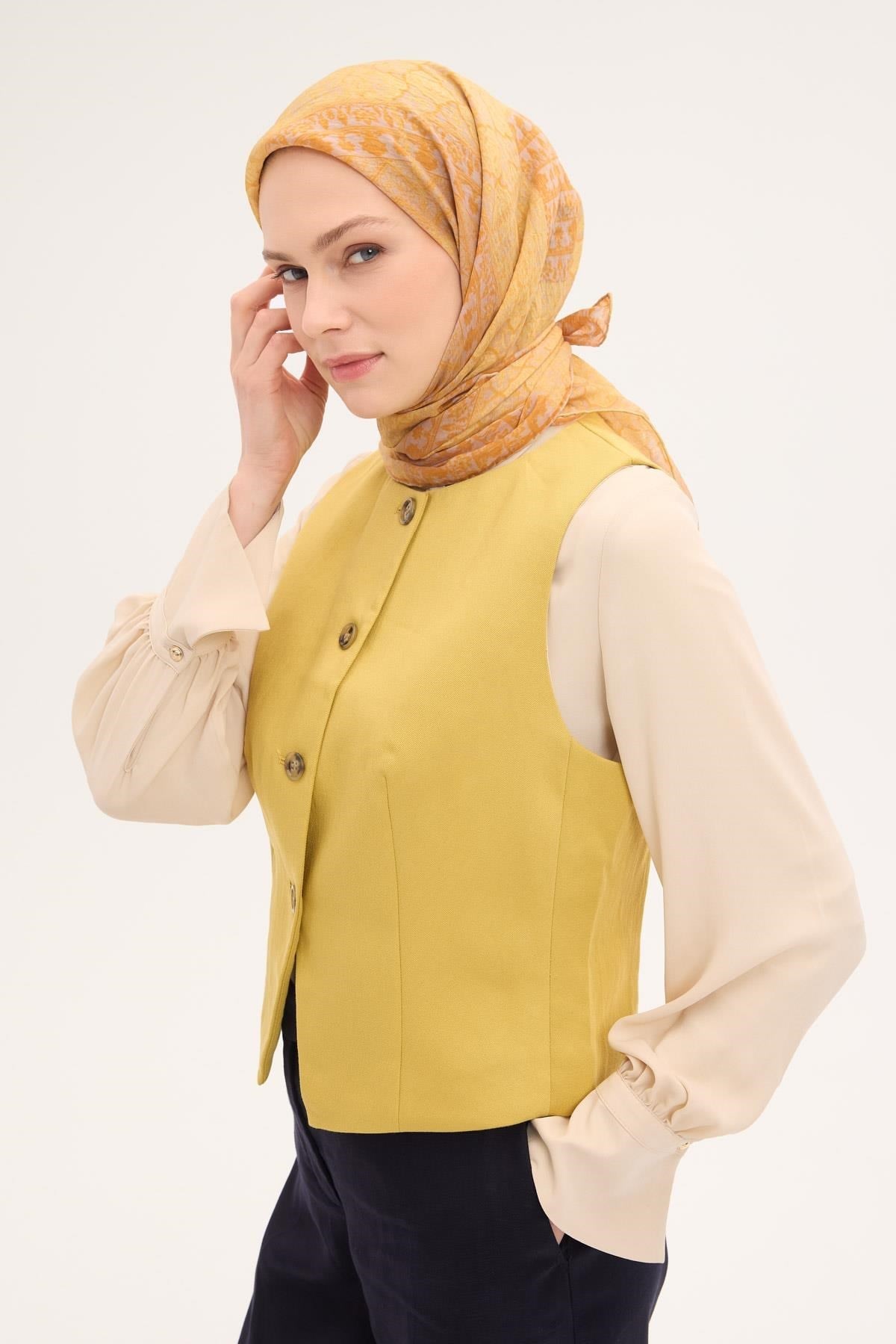Tencel Monare Eşarp Osmanlı Desen Sarı Turuncu 90X