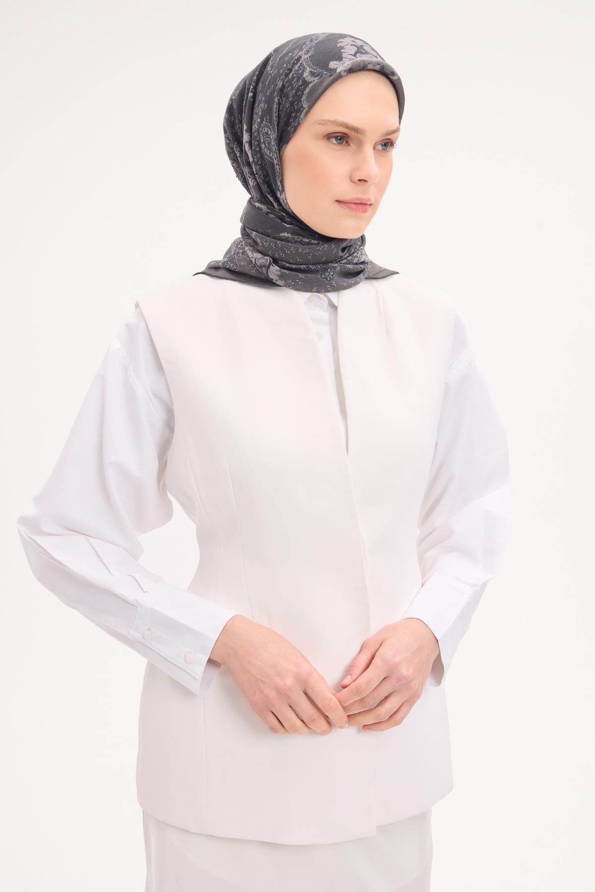 Tencel Monare Eşarp Şal Desen Koyu Yeşil 90x90