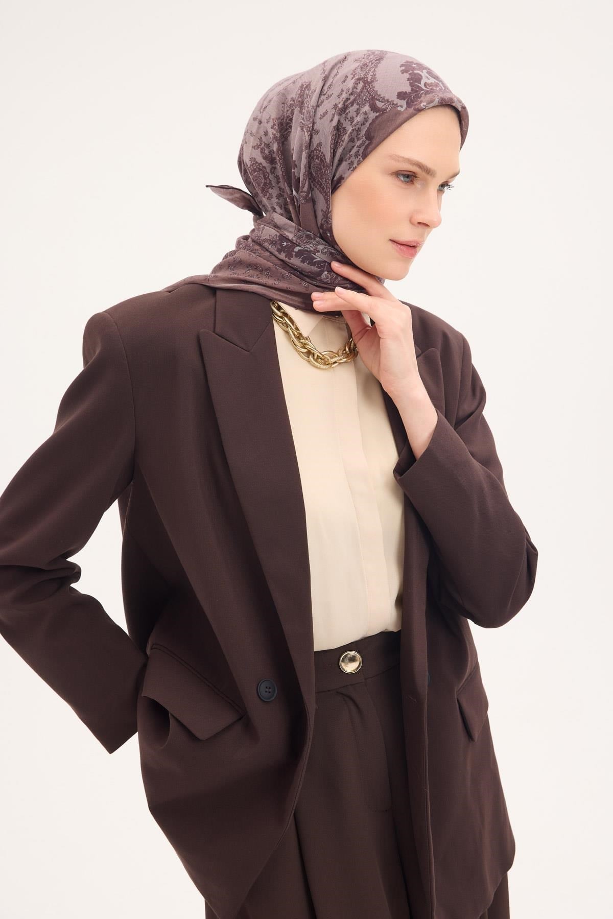Tencel Monare Eşarp Şal Desen Mocha 90x90
