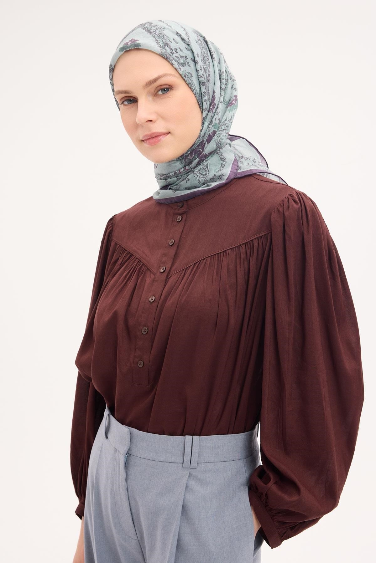 Tencel Monare Eşarp Şal Desen Pastel Yeşil 90x90
