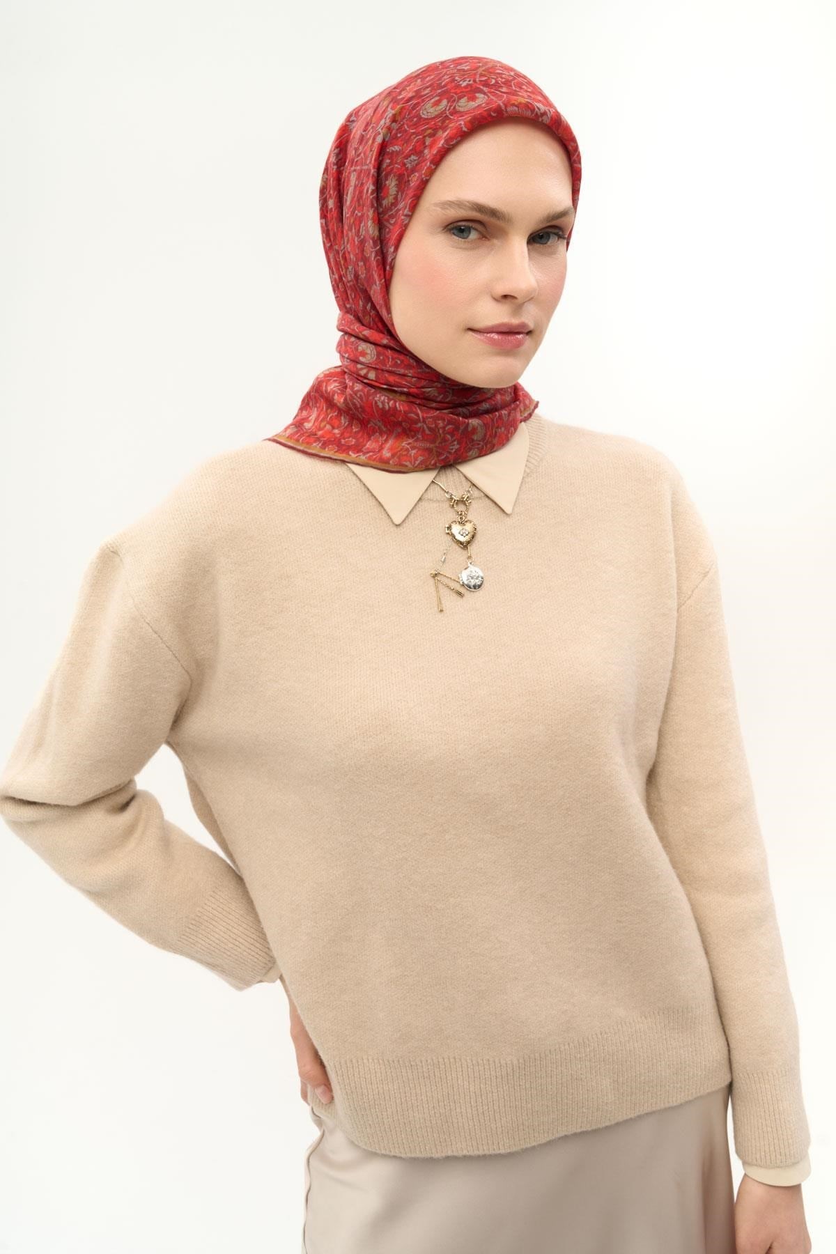 Tencel Monare Eşarp Saray Baharı Desen Bordo 90X90