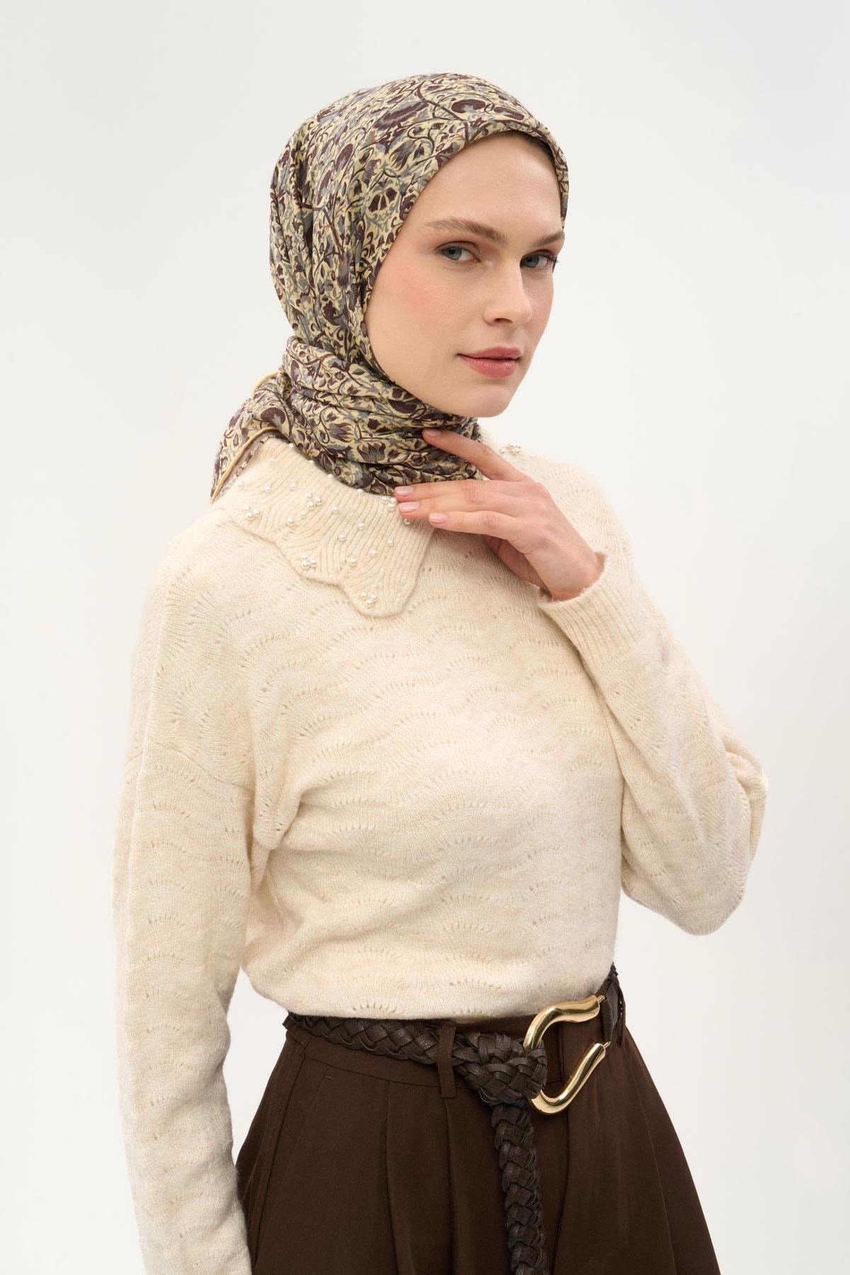 Tencel Monare Eşarp Saray Baharı Desen Butter Yellow 90X90