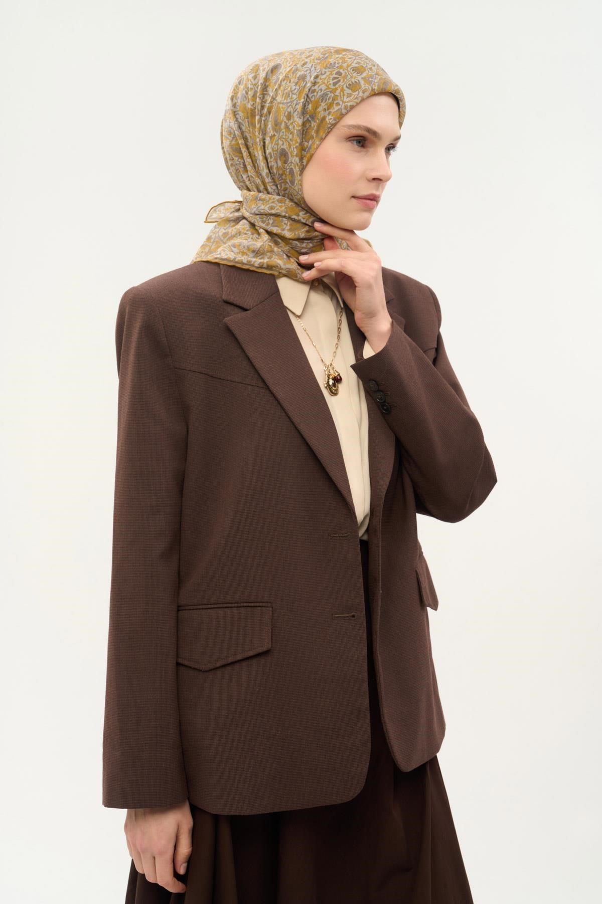 Tencel Monare Eşarp Saray Baharı Desen Gümüş 90X90