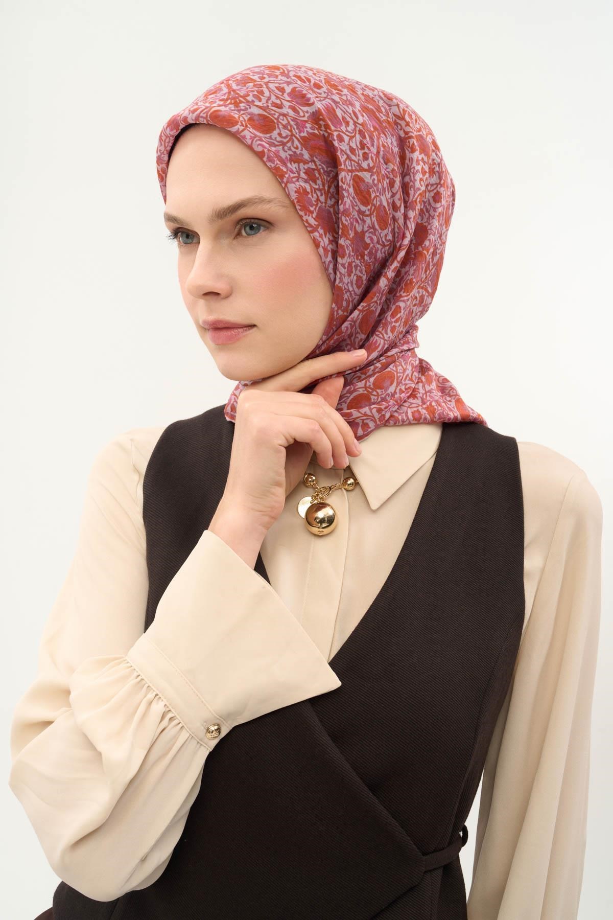 Tencel Monare Eşarp Saray Baharı Desen Lila 90X90