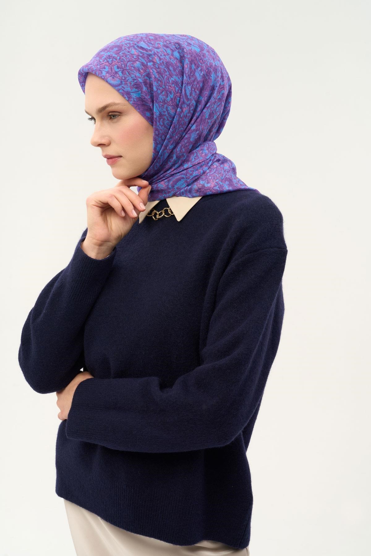 Tencel Monare Eşarp Saray Baharı Desen Mor 90X90