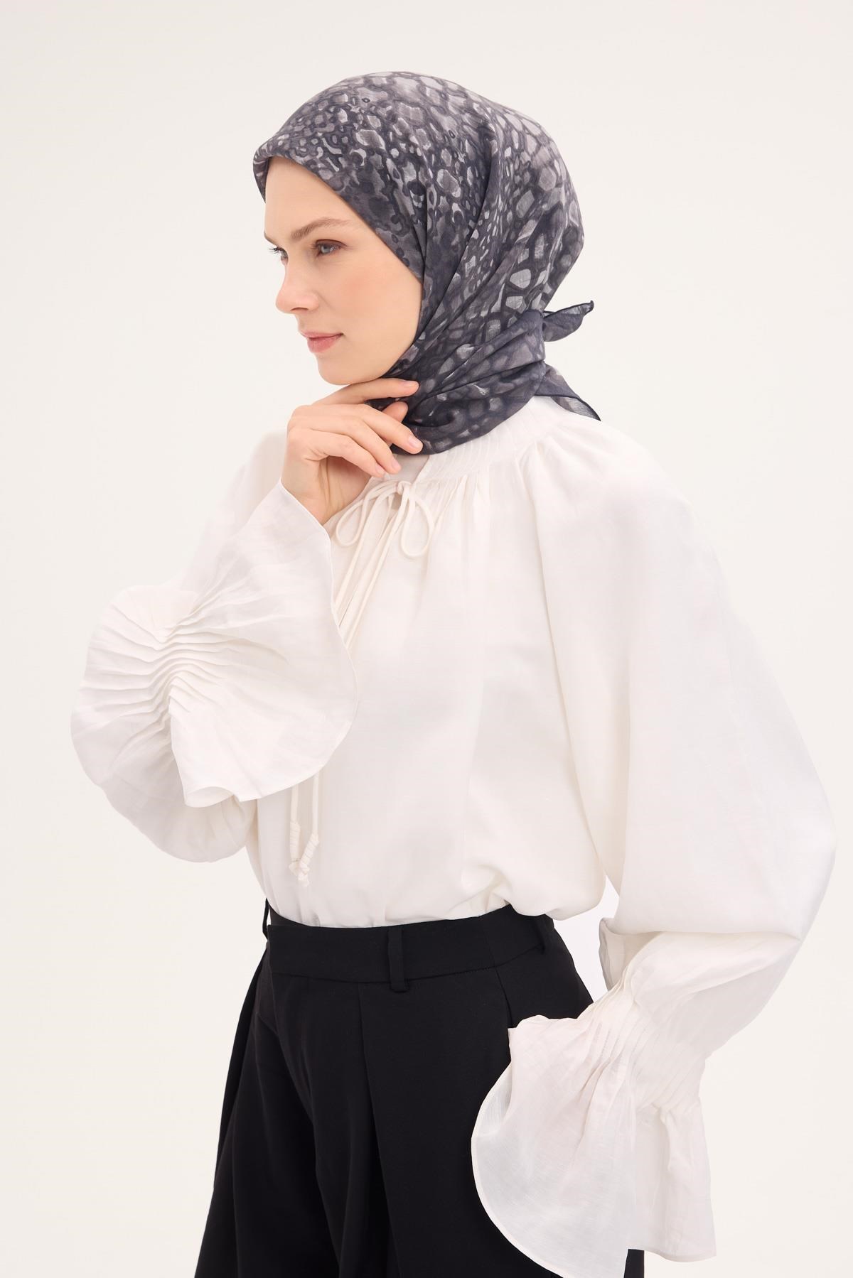 Tencel Monare Eşarp Taş Desen Füme 90x90