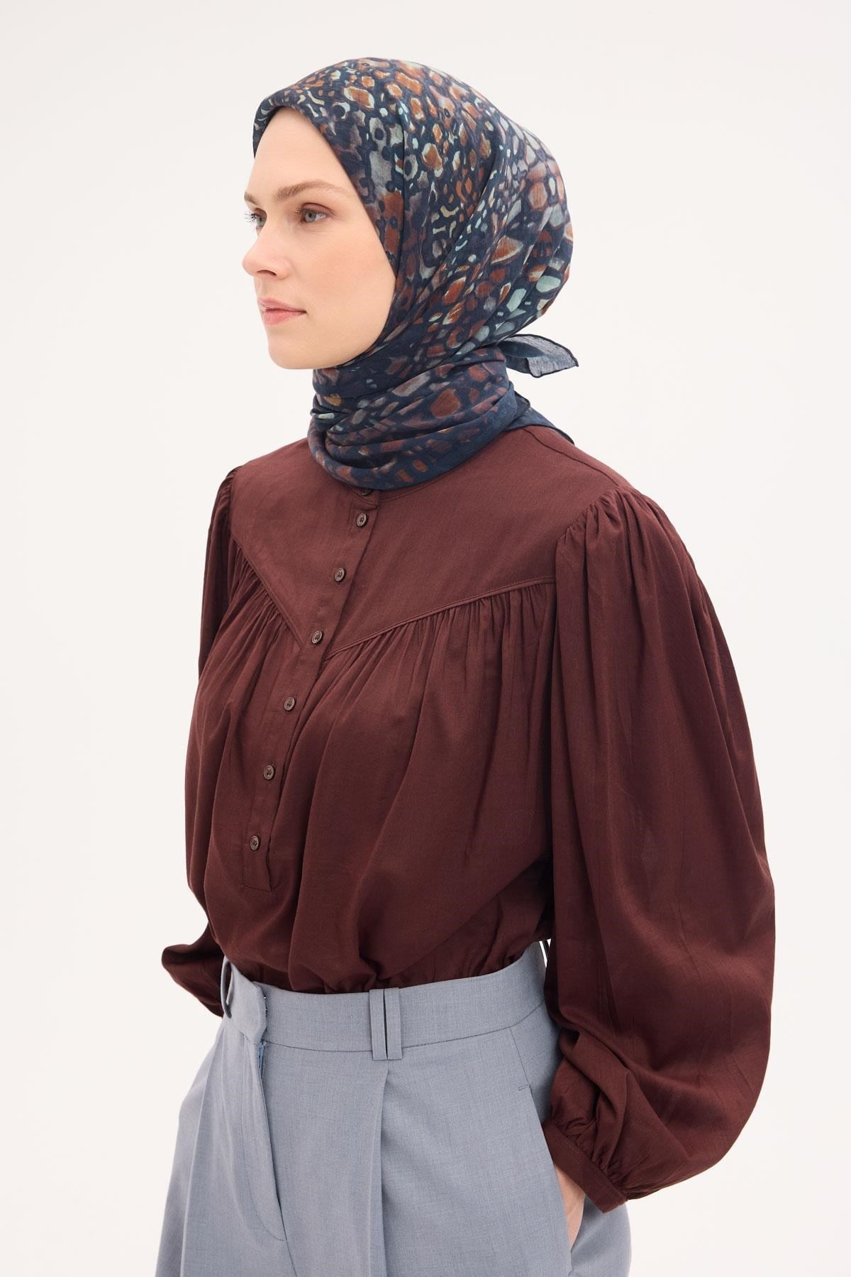Tencel Monare Eşarp Taş Desen Gece Mavisi 90x90