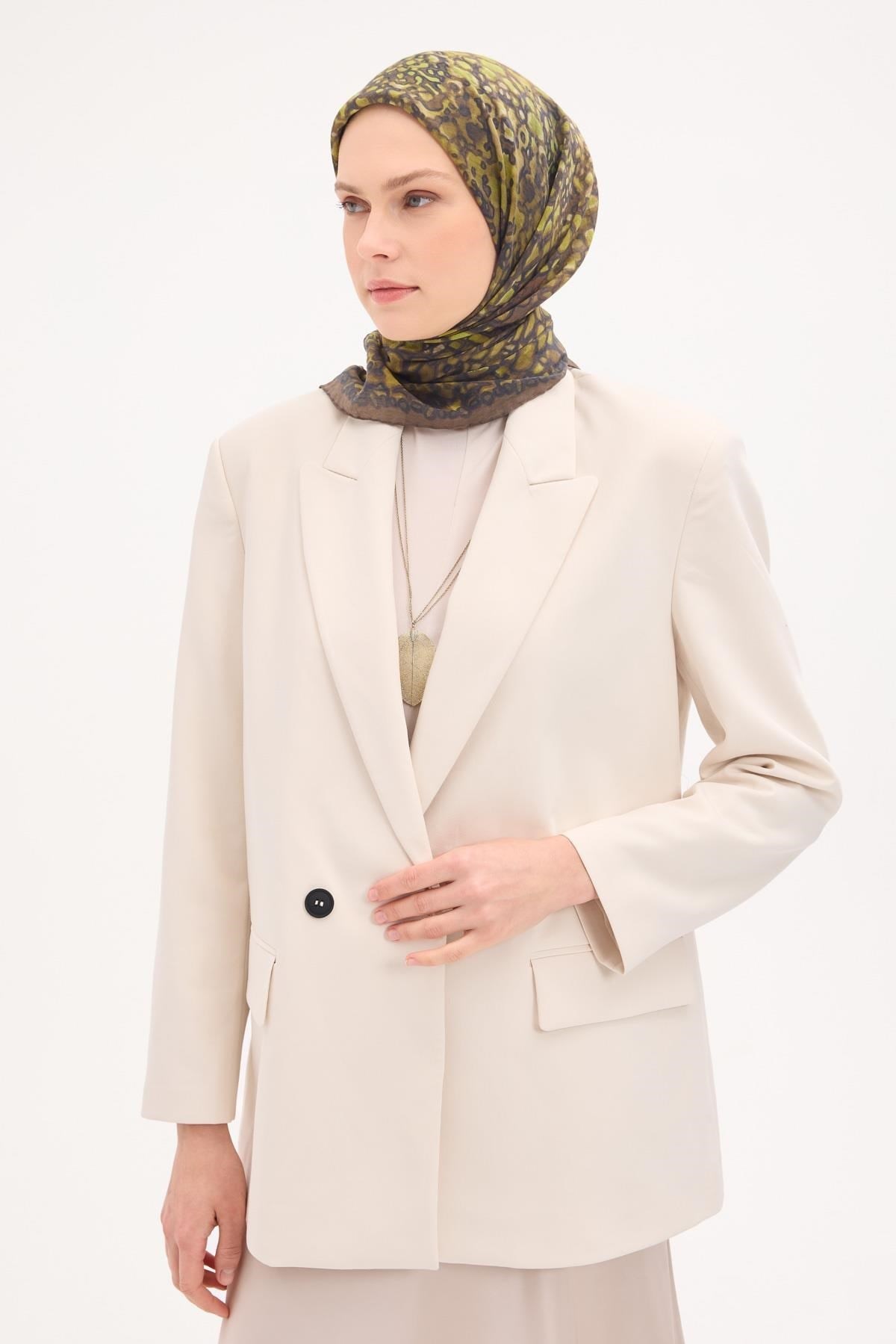 Tencel Monare Eşarp Taş Desen Haki 90x90
