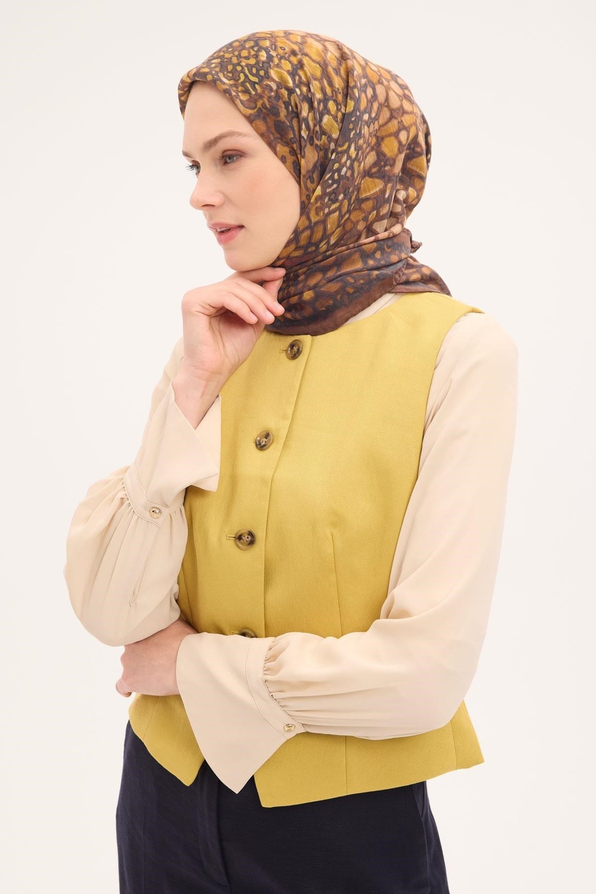 Tencel Monare Eşarp Taş Desen Kahverengi 90x90