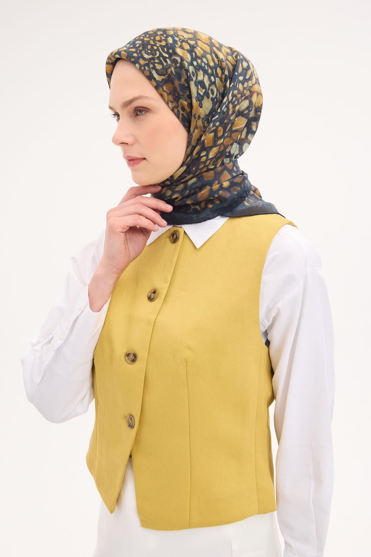 Tencel Monare Eşarp Taş Desen Lacivert 90x90