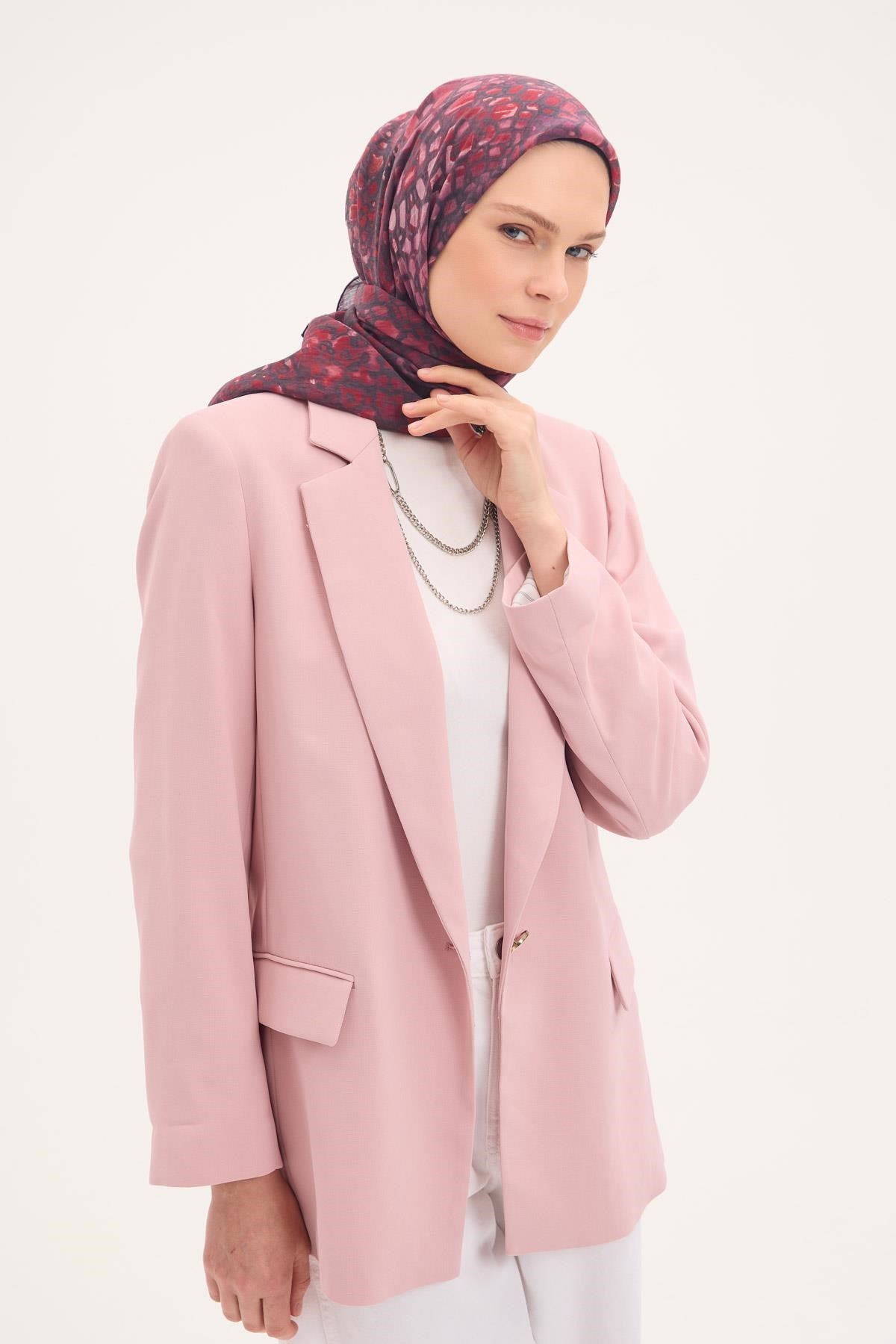 Tencel Monare Eşarp Taş Desen Mor 90x90