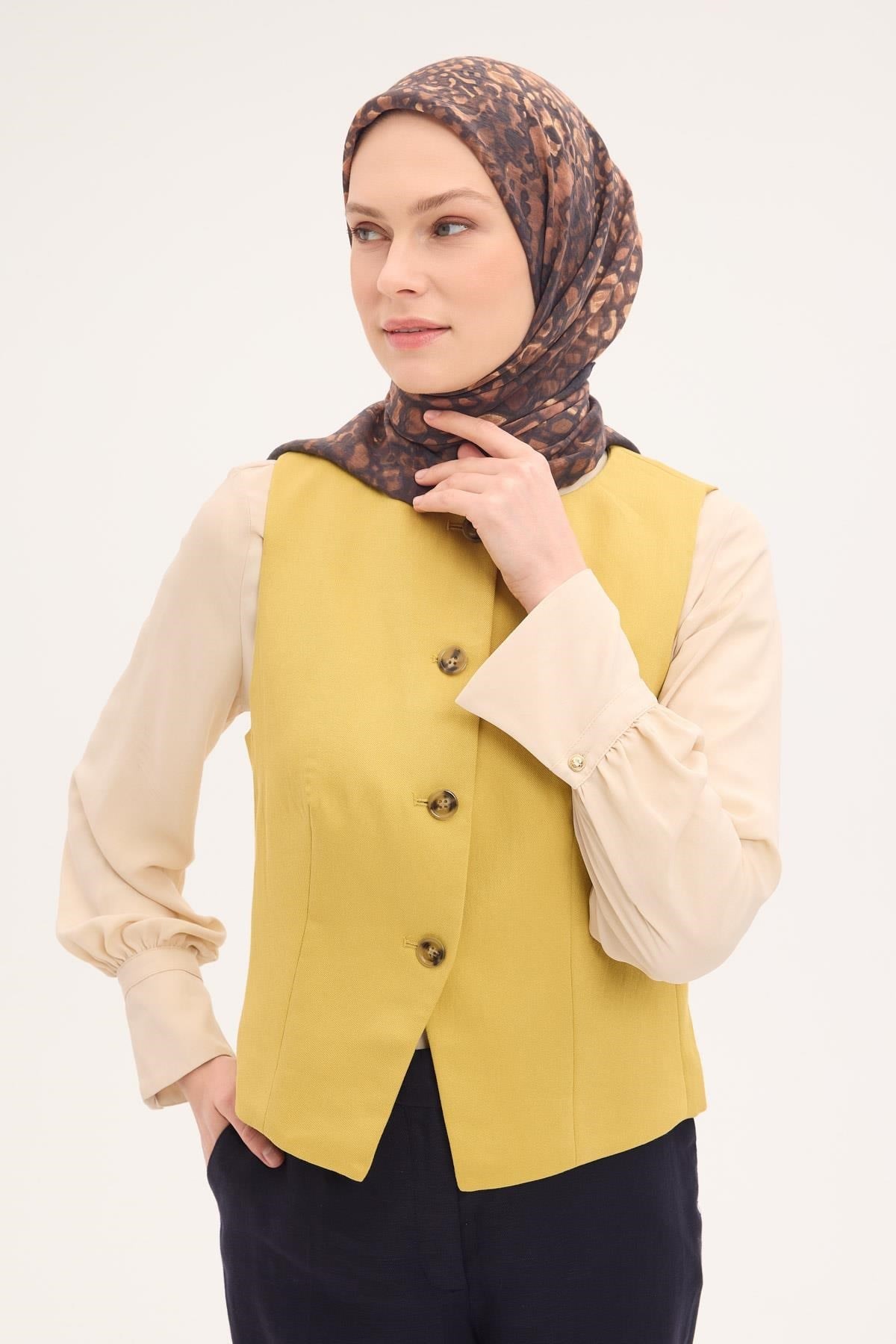 Tencel Monare Eşarp Taş Desen Yeşil Gri 90x90