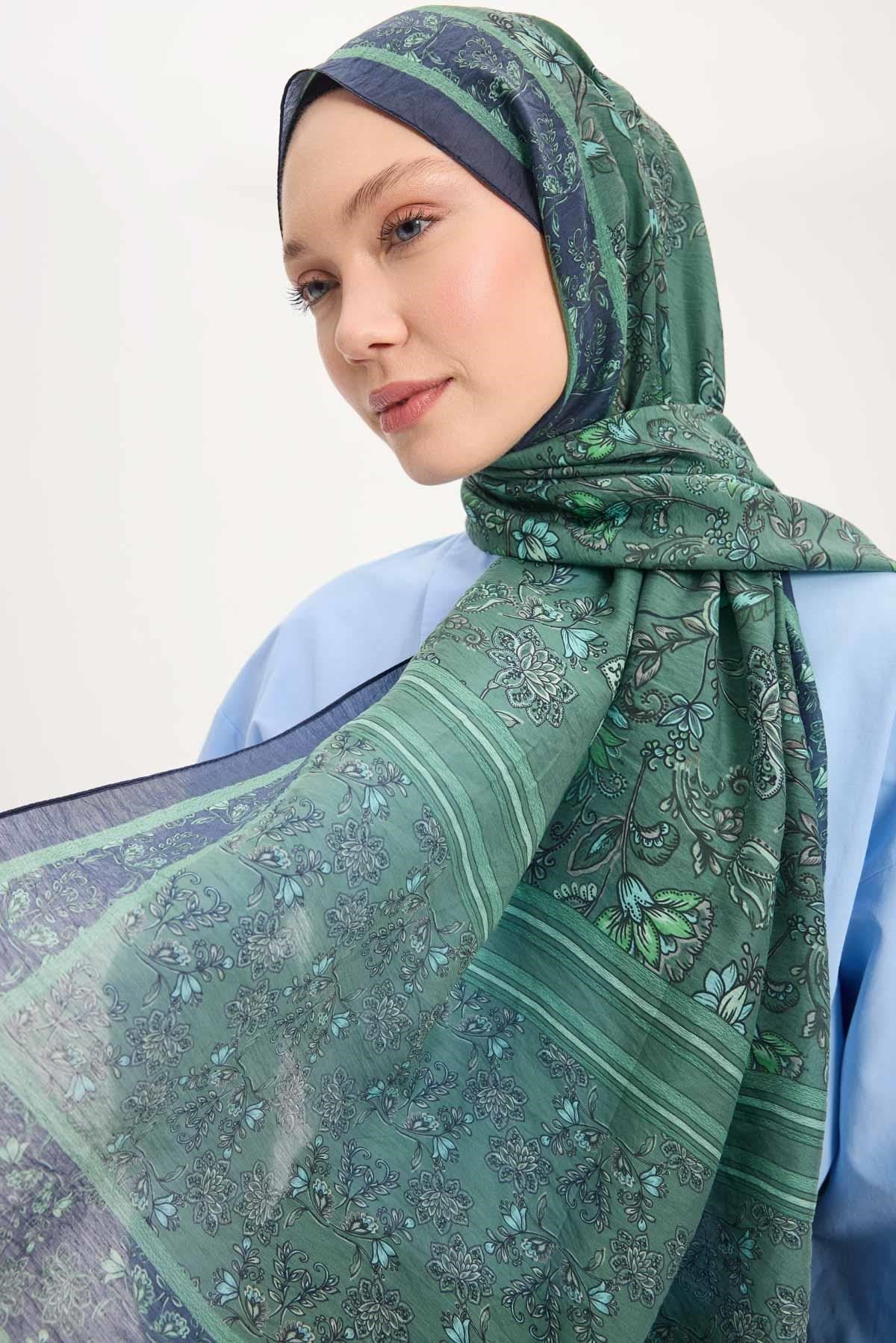 Tencel Monare Şal Koyu Mavi Çiçek Desen 75x195