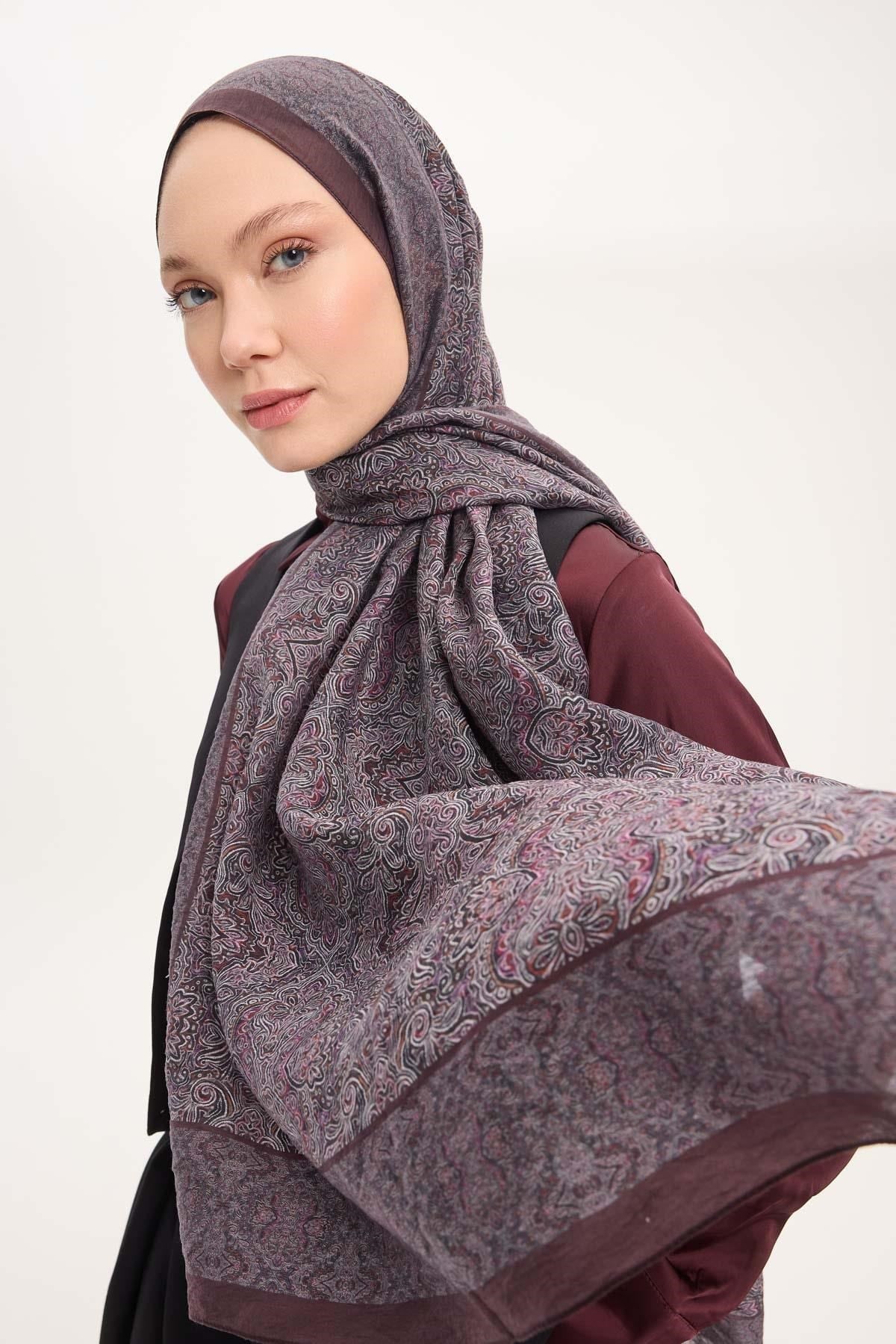 Tencel Monare Şal Koyu Mor Etnik Desen 75x195