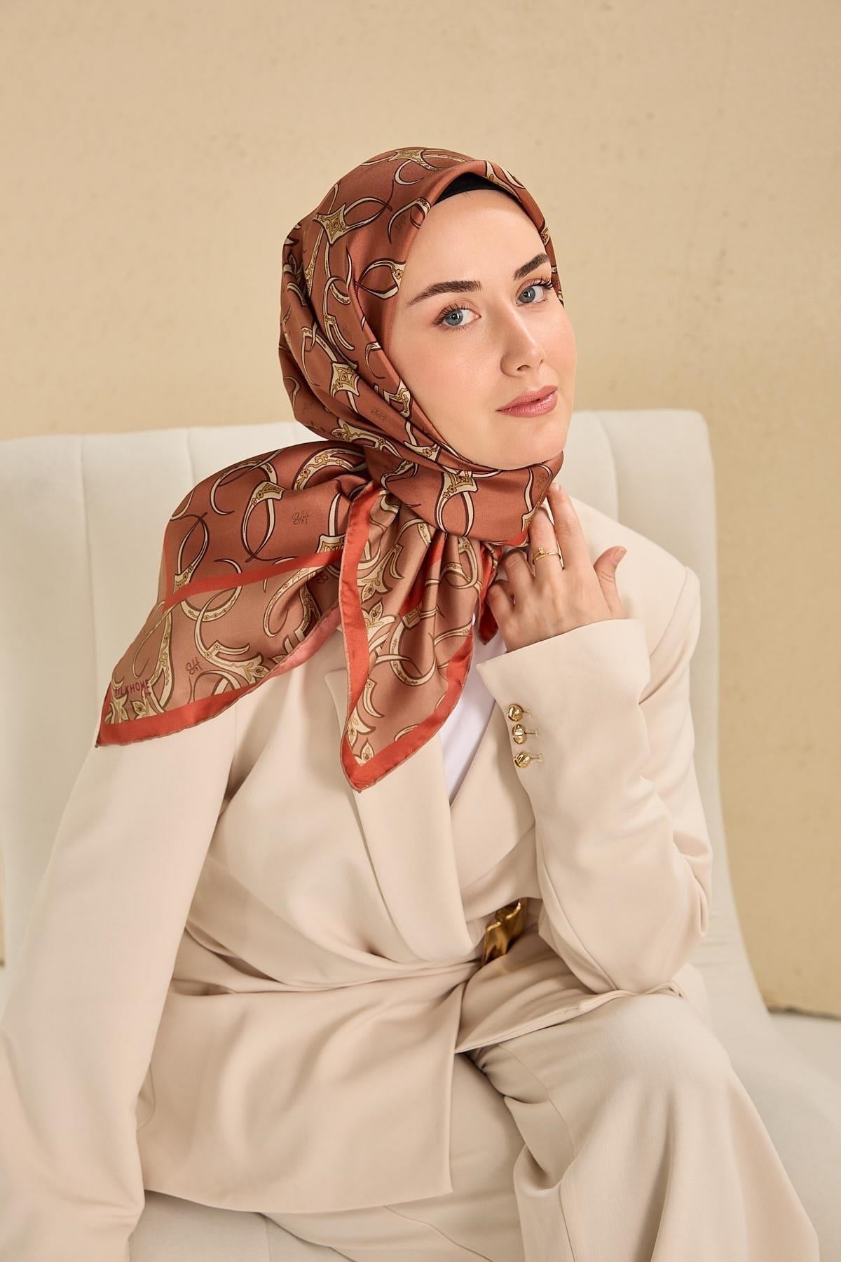 Twill İpek Eşarp Barok Somon 90x90