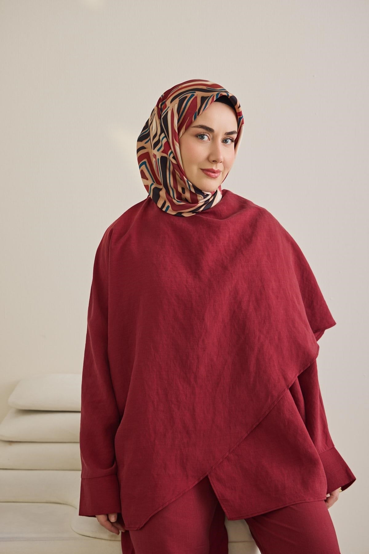 Twill İpek Eşarp Bohem Atlas Desen Pudra 90x90