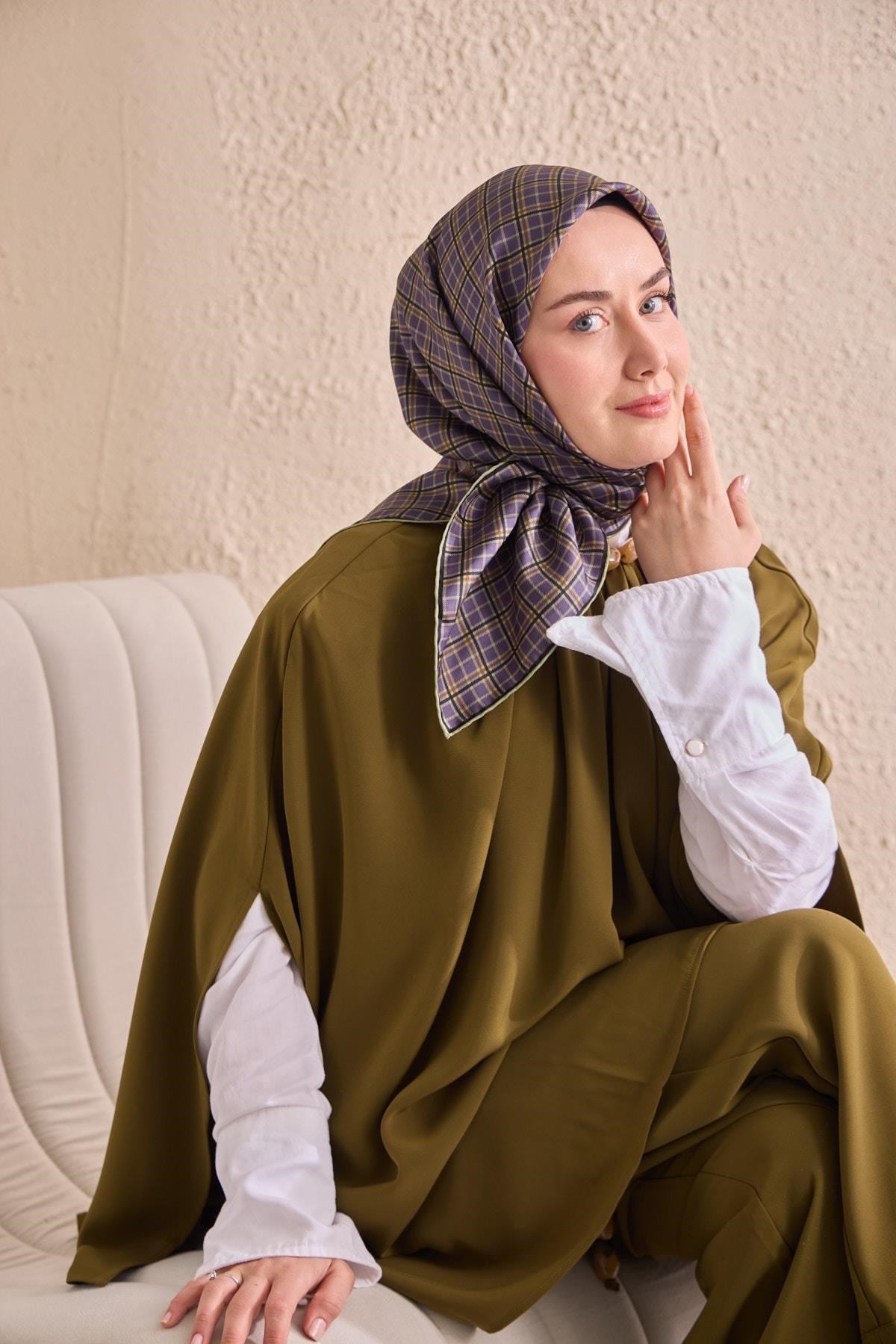 Twill İpek Eşarp Ekose Mor