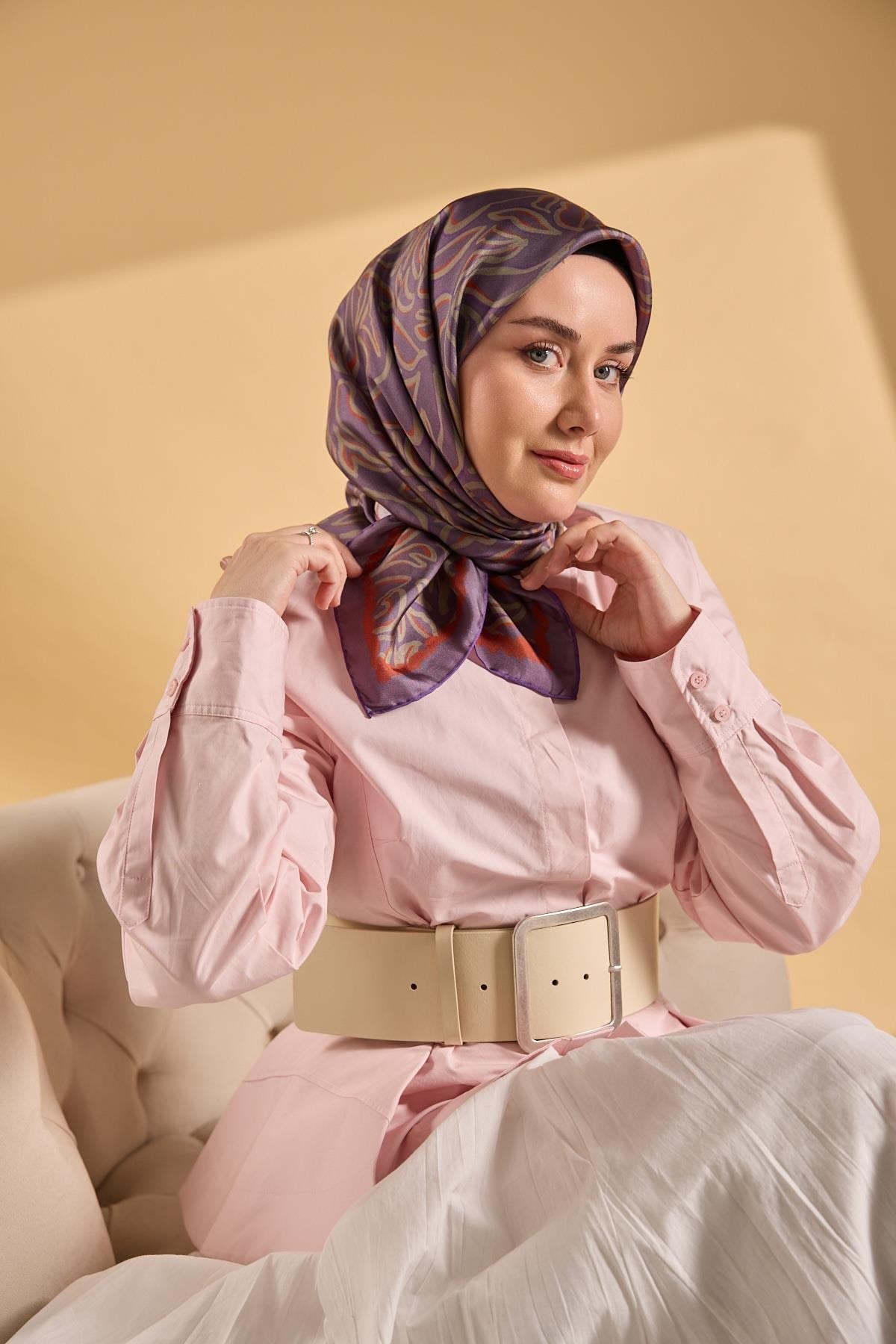 Twill İpek Eşarp Line Mor