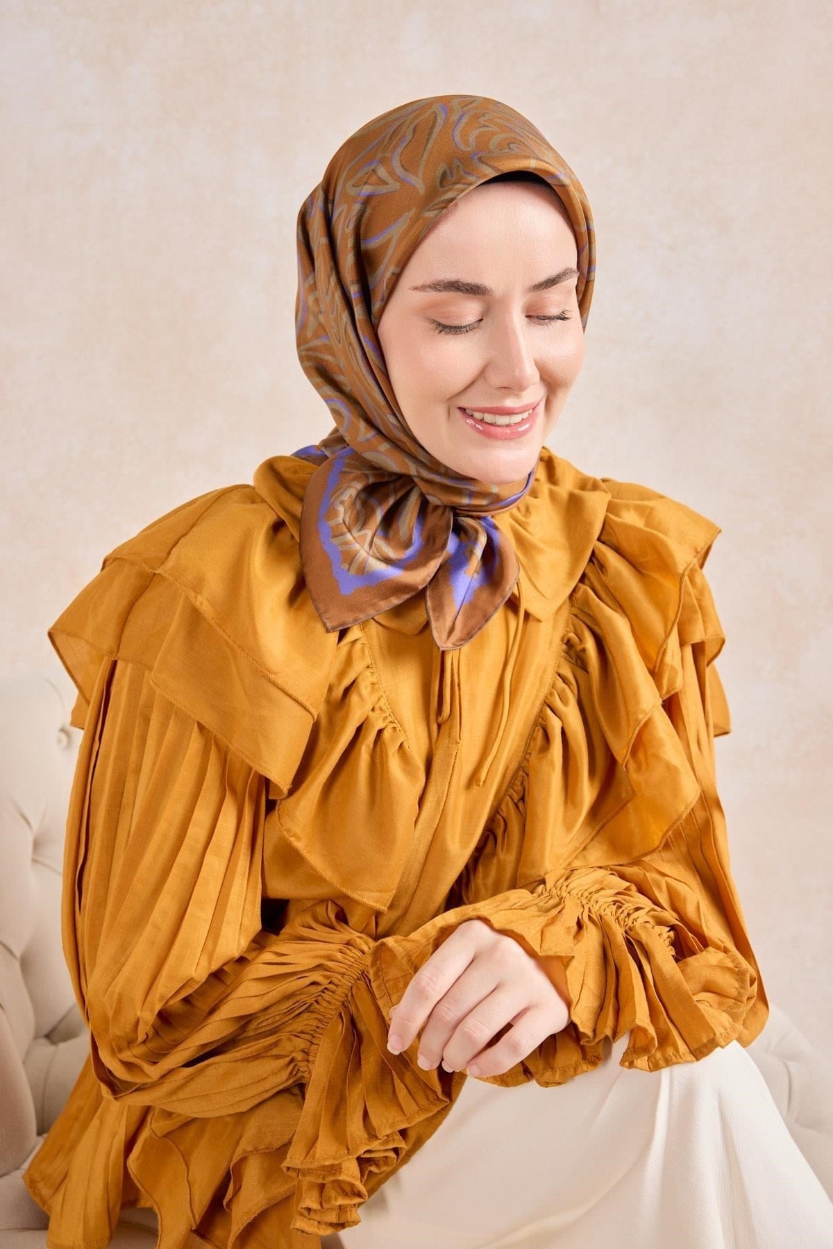 Twill İpek Eşarp Line Taba