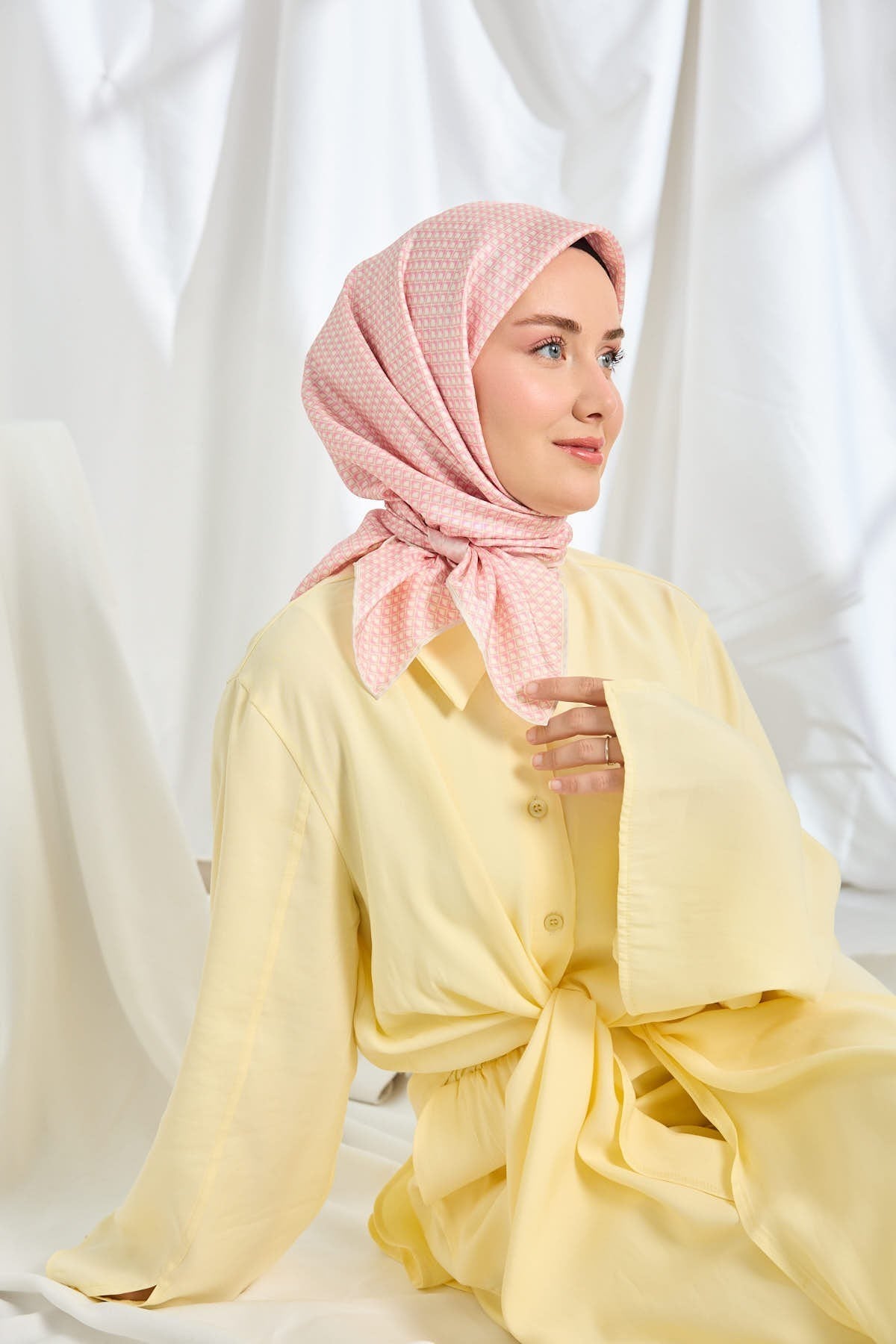 Twill İpek Eşarp Micro Kare Pembe