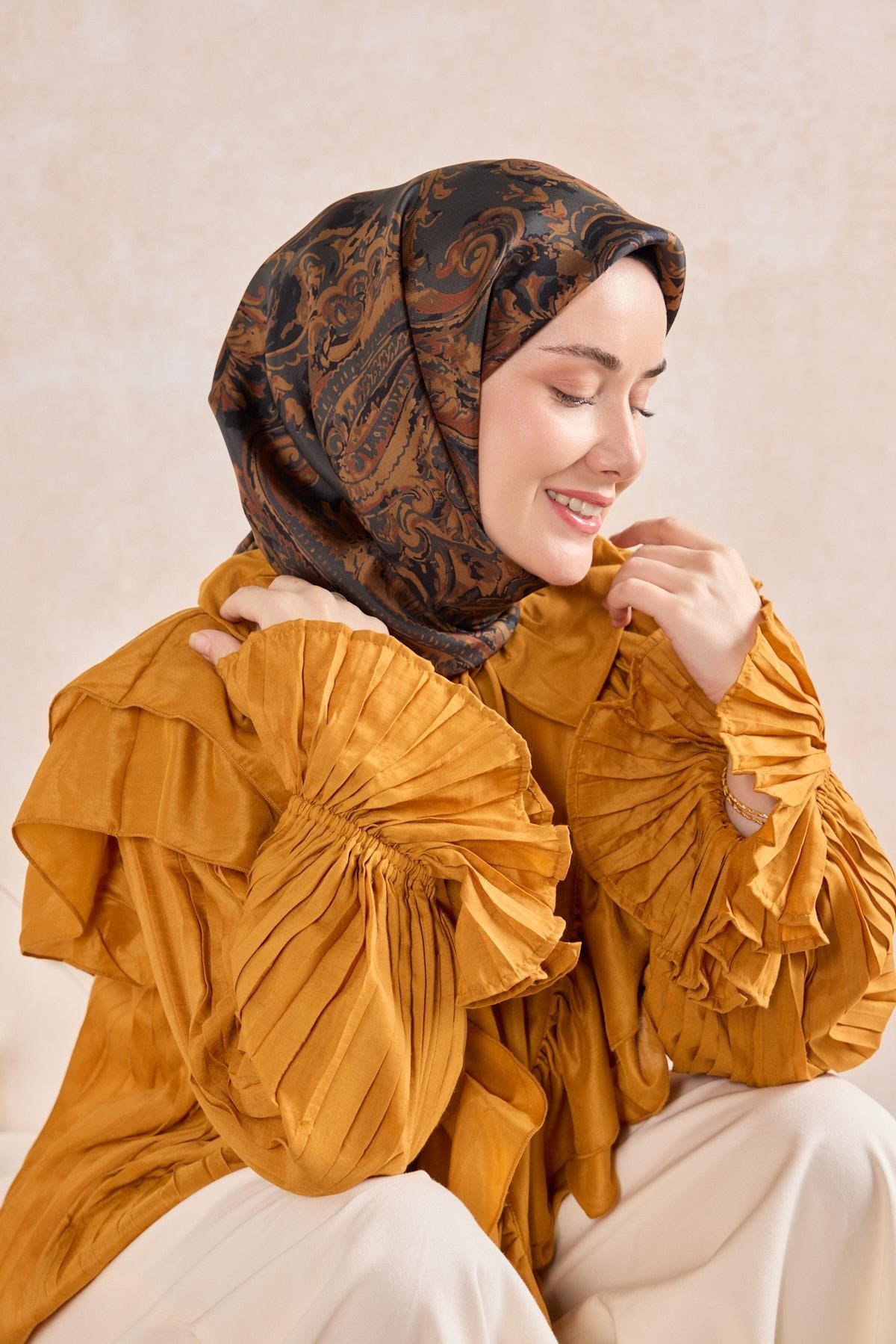 Twill İpek Eşarp Royale Şal Desen Antrasit 90x90