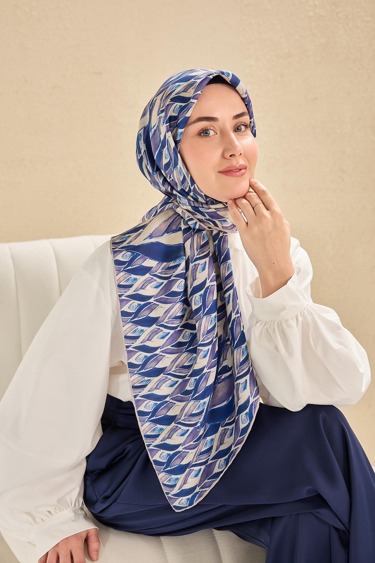 Twill İpek Eşarp Serenit Krem Mavi 90x90