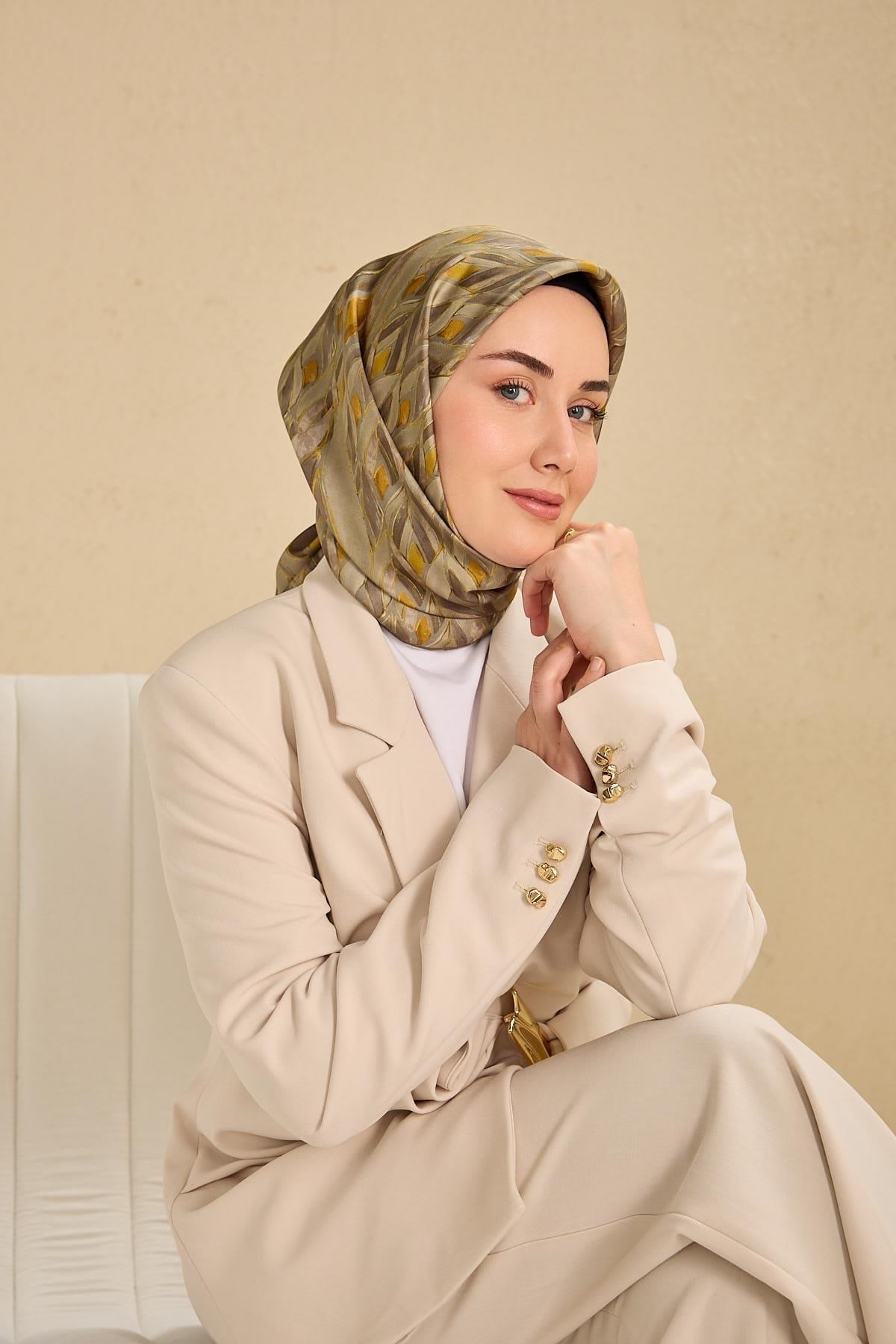 Twill İpek Eşarp Serenit Yeşil Vizon 90x90
