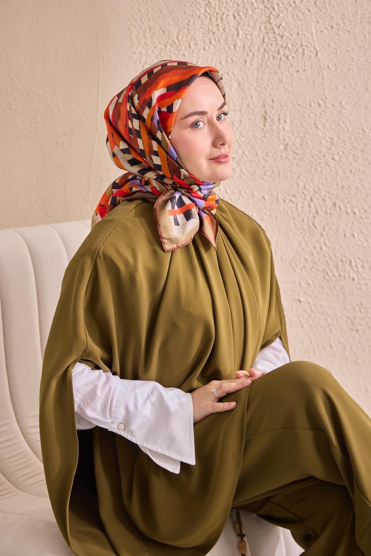 Twill İpek Eşarp Şerit Haki