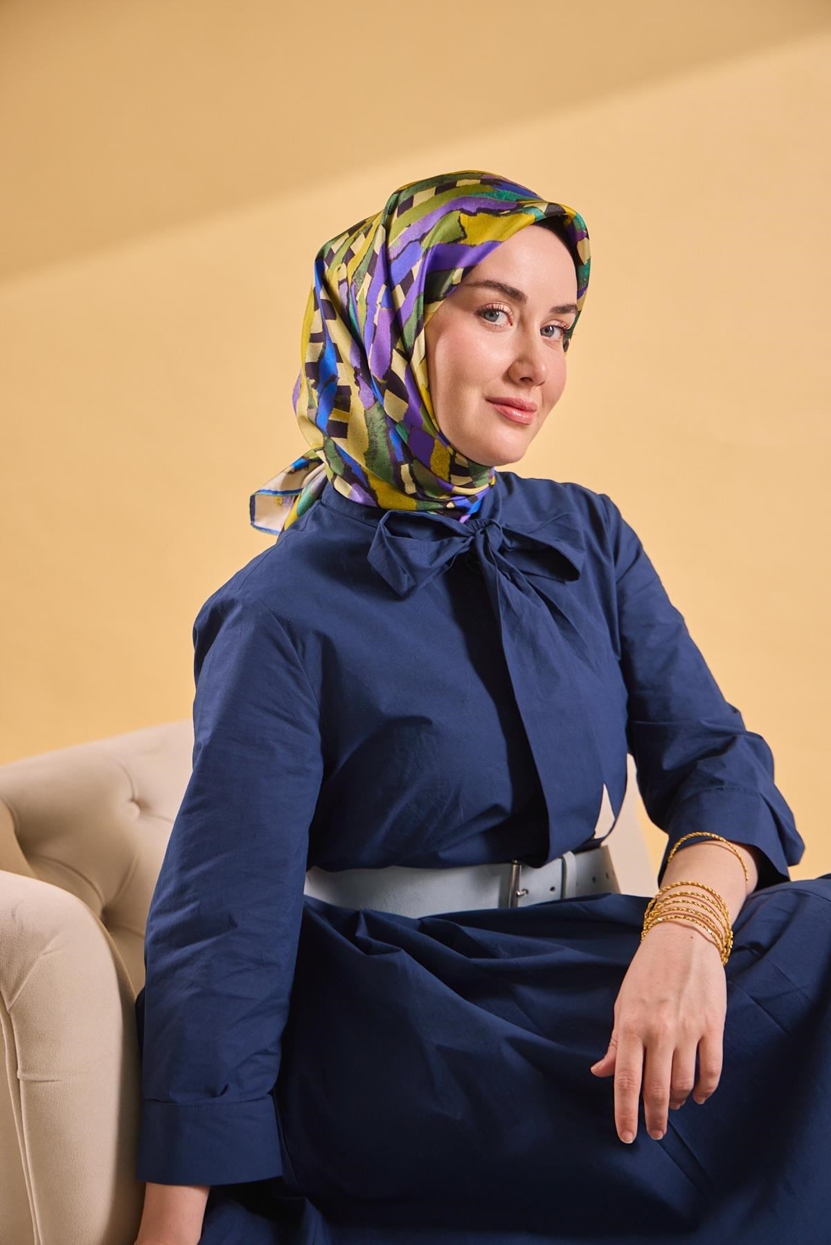 Twill İpek Eşarp Şerit Sarı