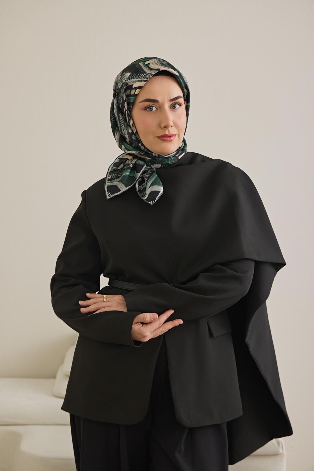 Twill İpek Eşarp Soyut Desen Zümrüt Yeşili 90x90