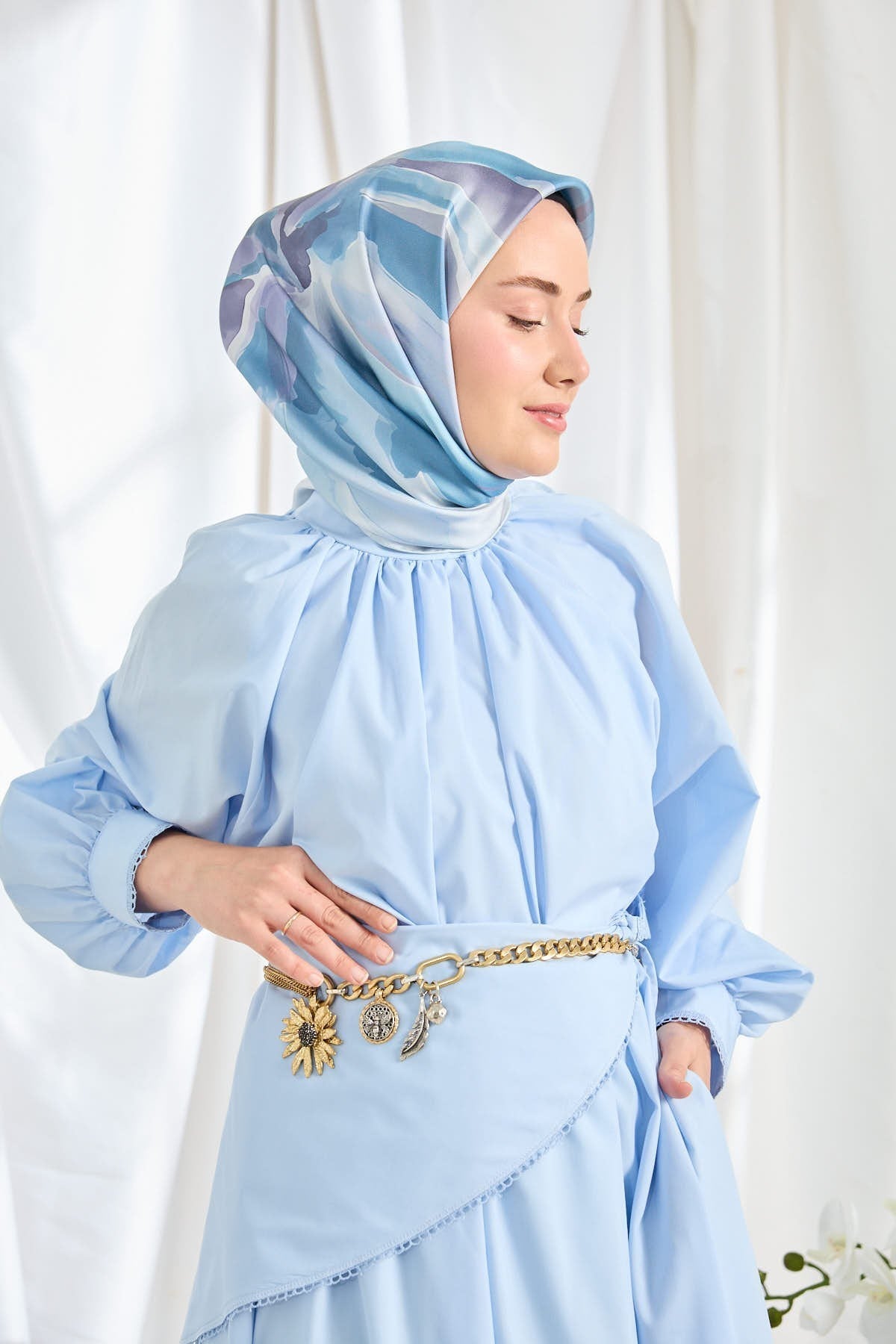Twill İpek Eşarp Watercolor Bebe Mavisi