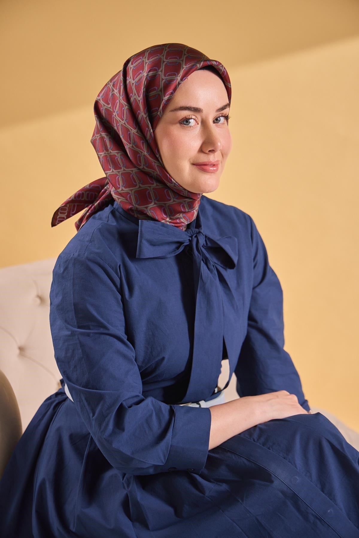 Twill İpek Eşarp Zincir Bordo