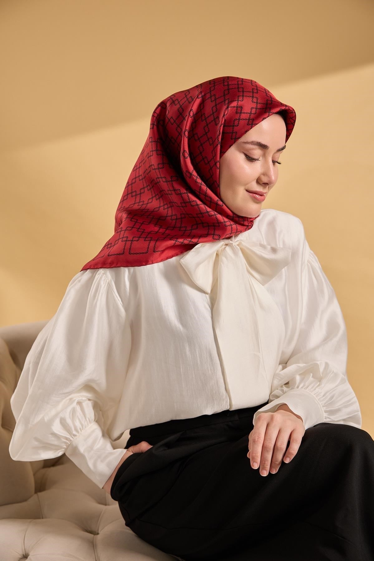 Twill İpek Eşarp Zincir Kırmızı