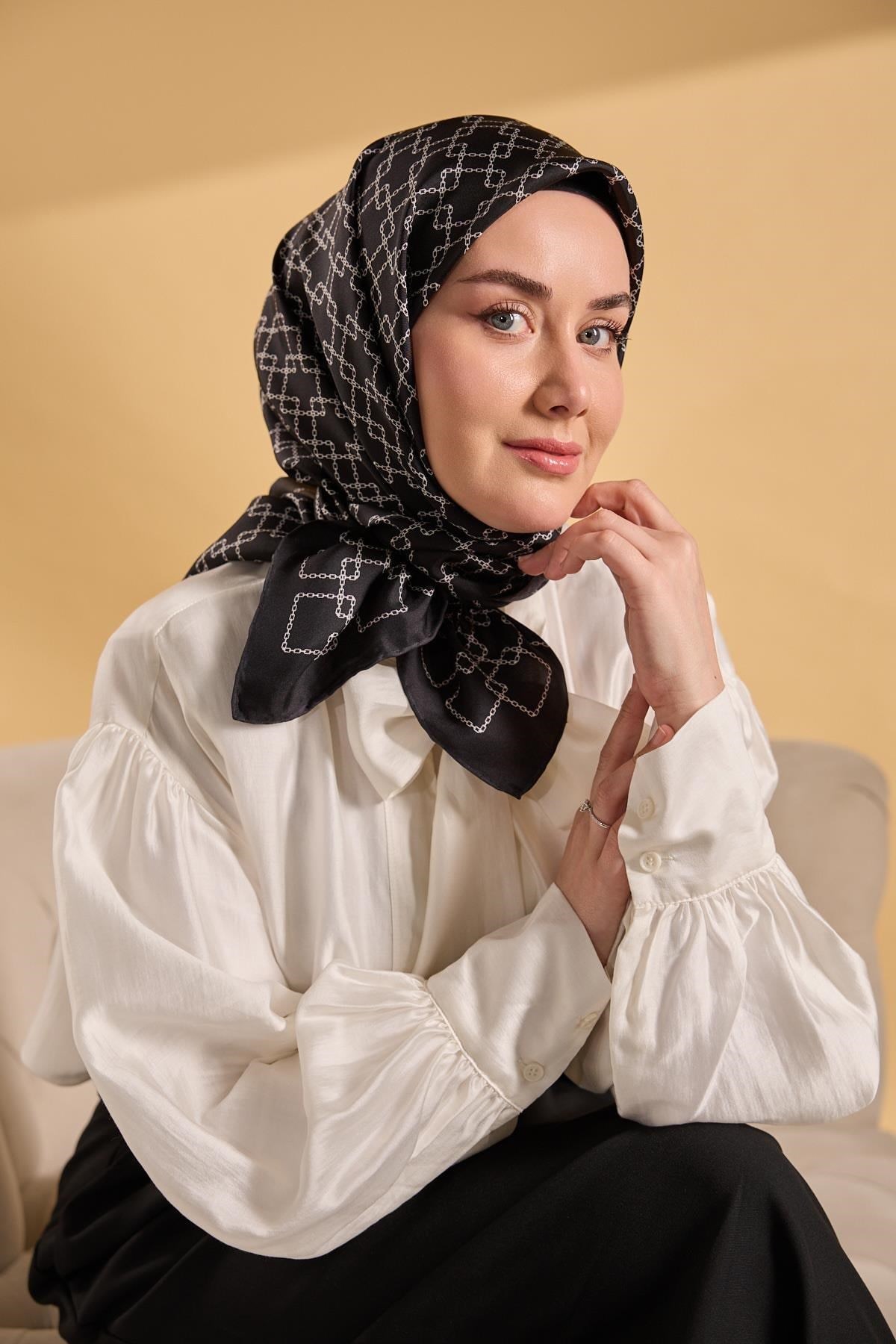Twill İpek Eşarp Zincir Siyah