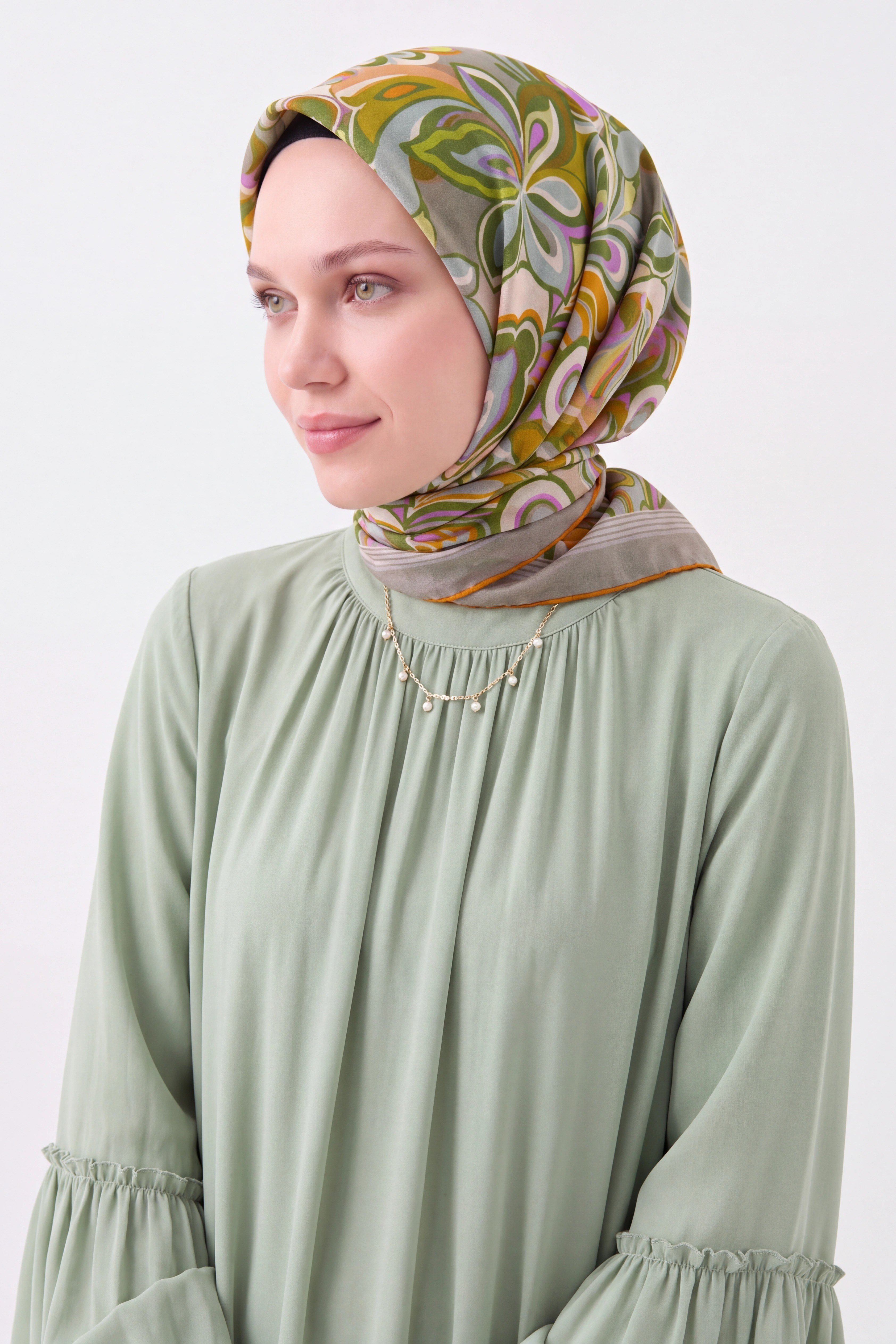 Velora Eşarp Aura Floral Yeşil