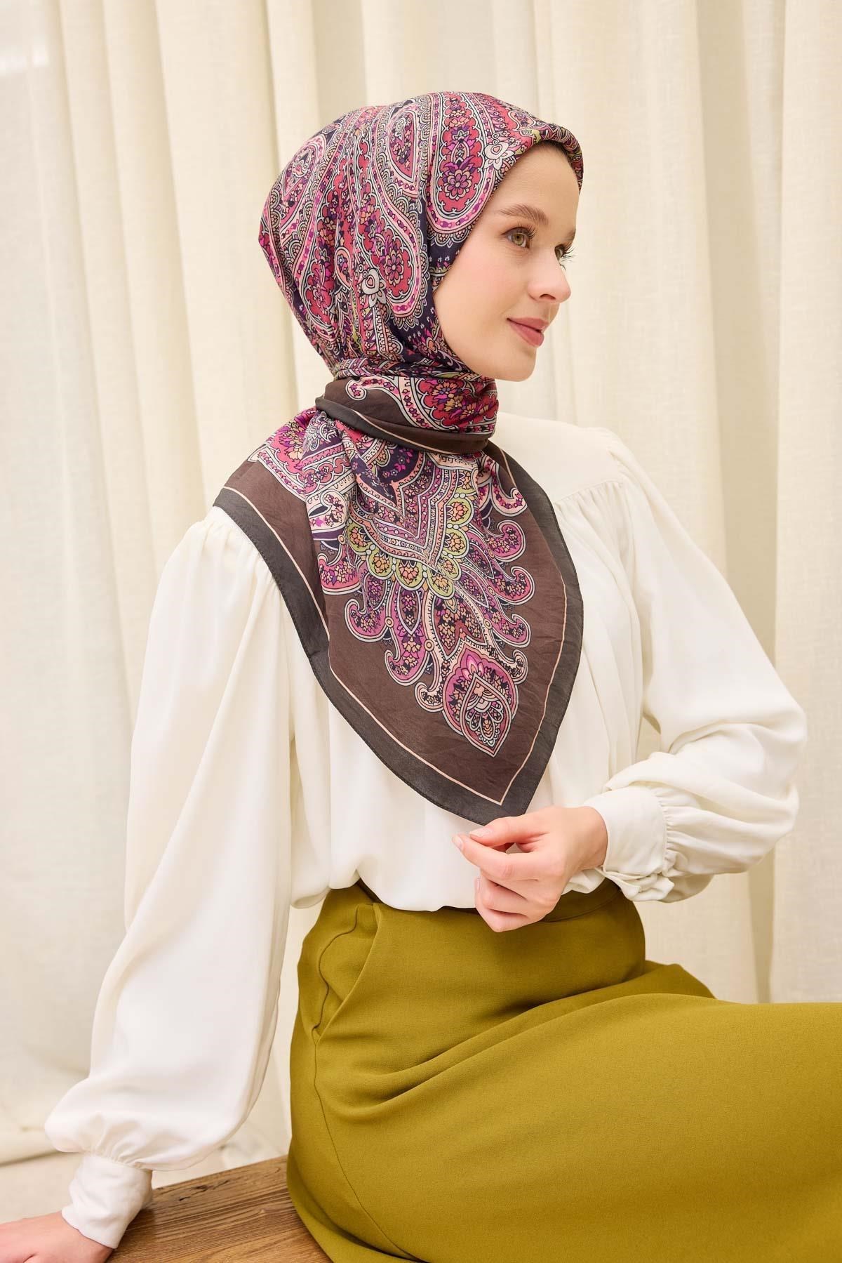 Velora Eşarp Ethnic Acı Kahve 90x90